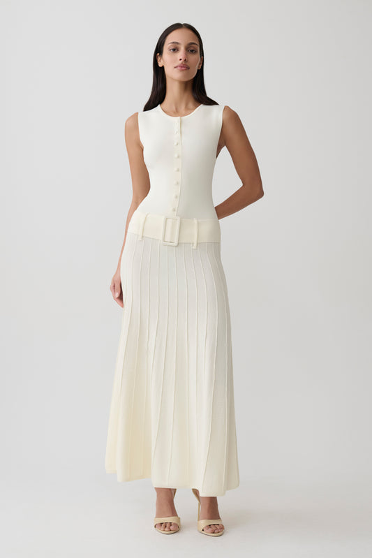 Rebena Pleated Midi Dress - Ivory