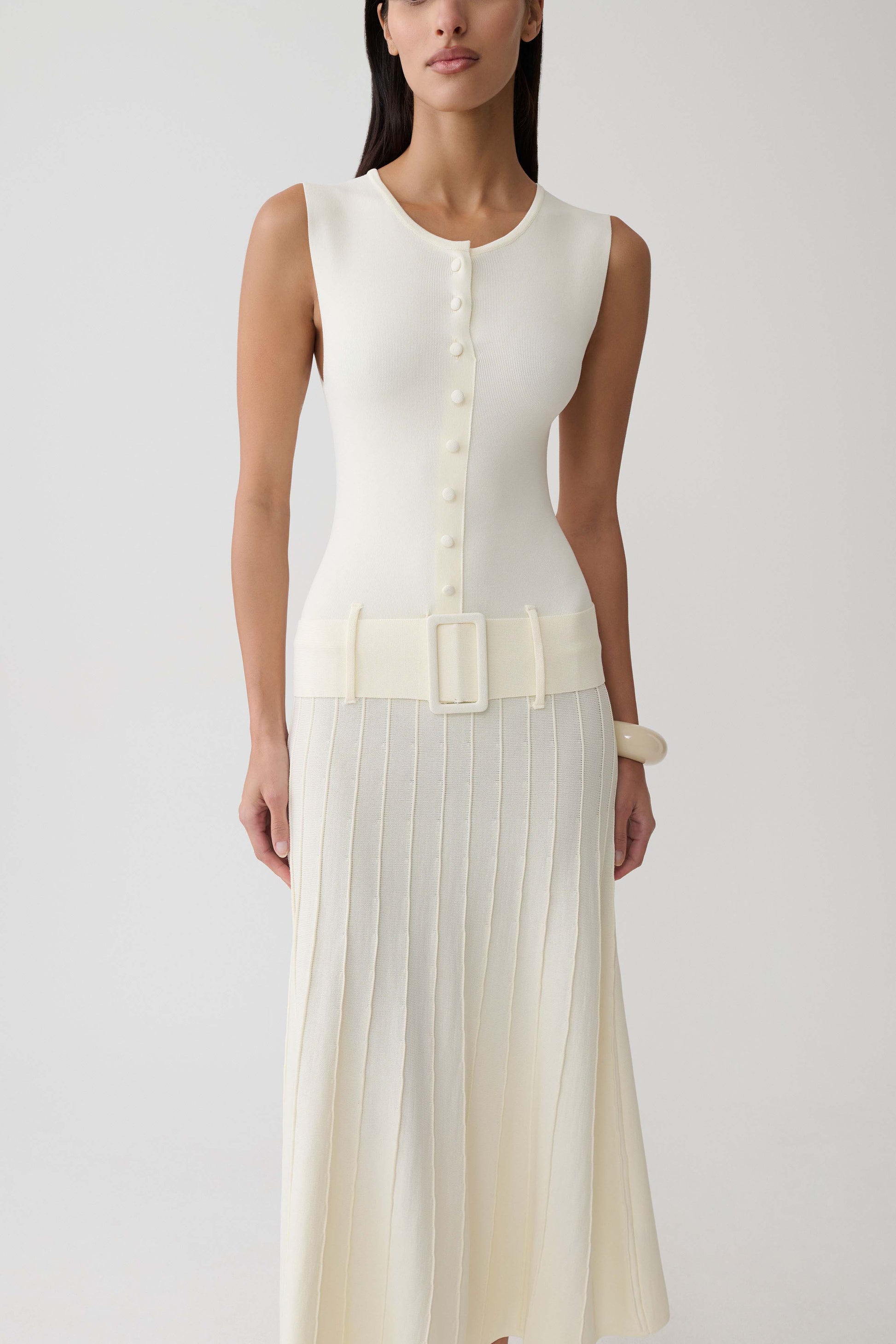 Rebena Pleated Midi Dress - Ivory #6