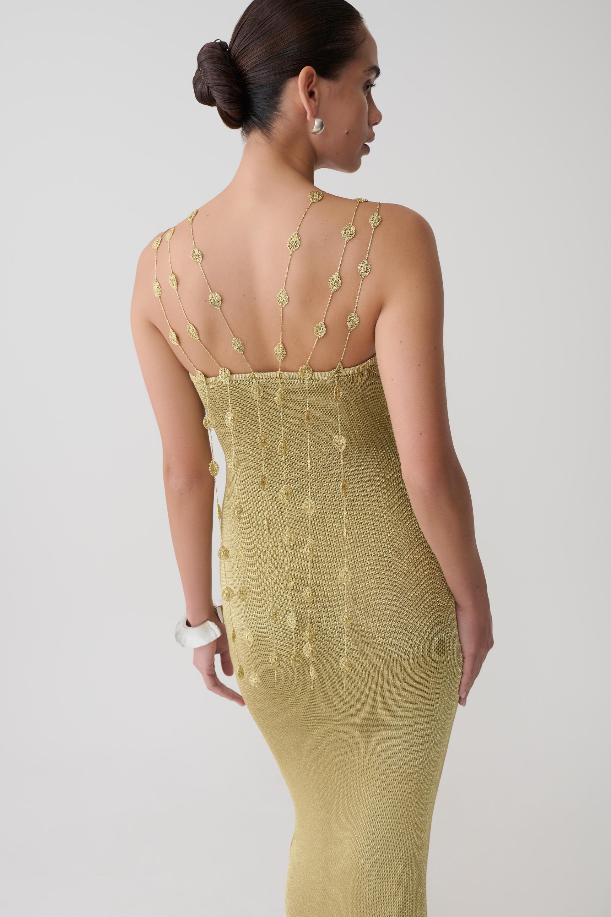 Shami Lurex Maxi Dress With Flowers - Gold #3