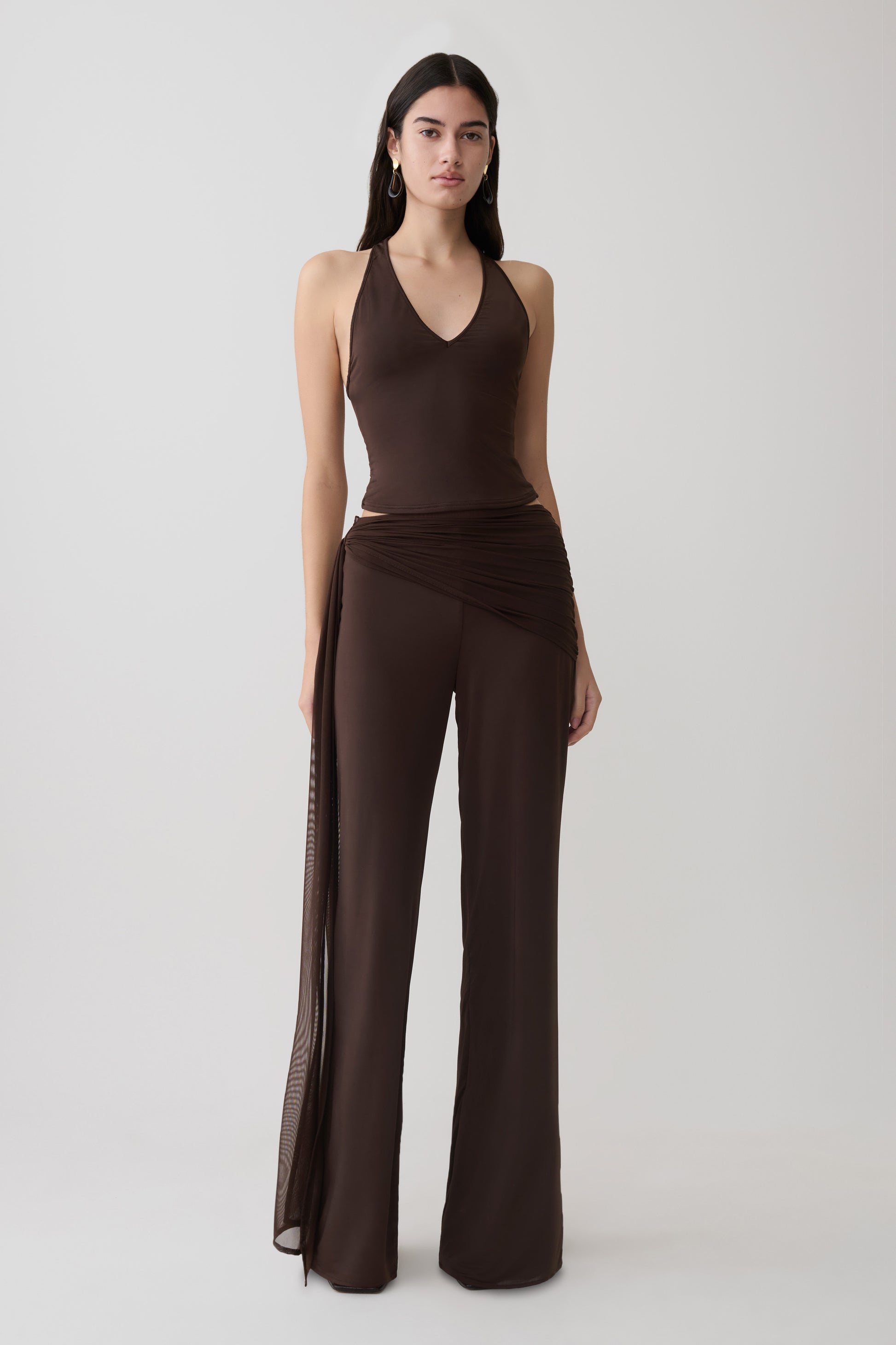 Aspyn Slinky And Mesh Top - Chocolate #6