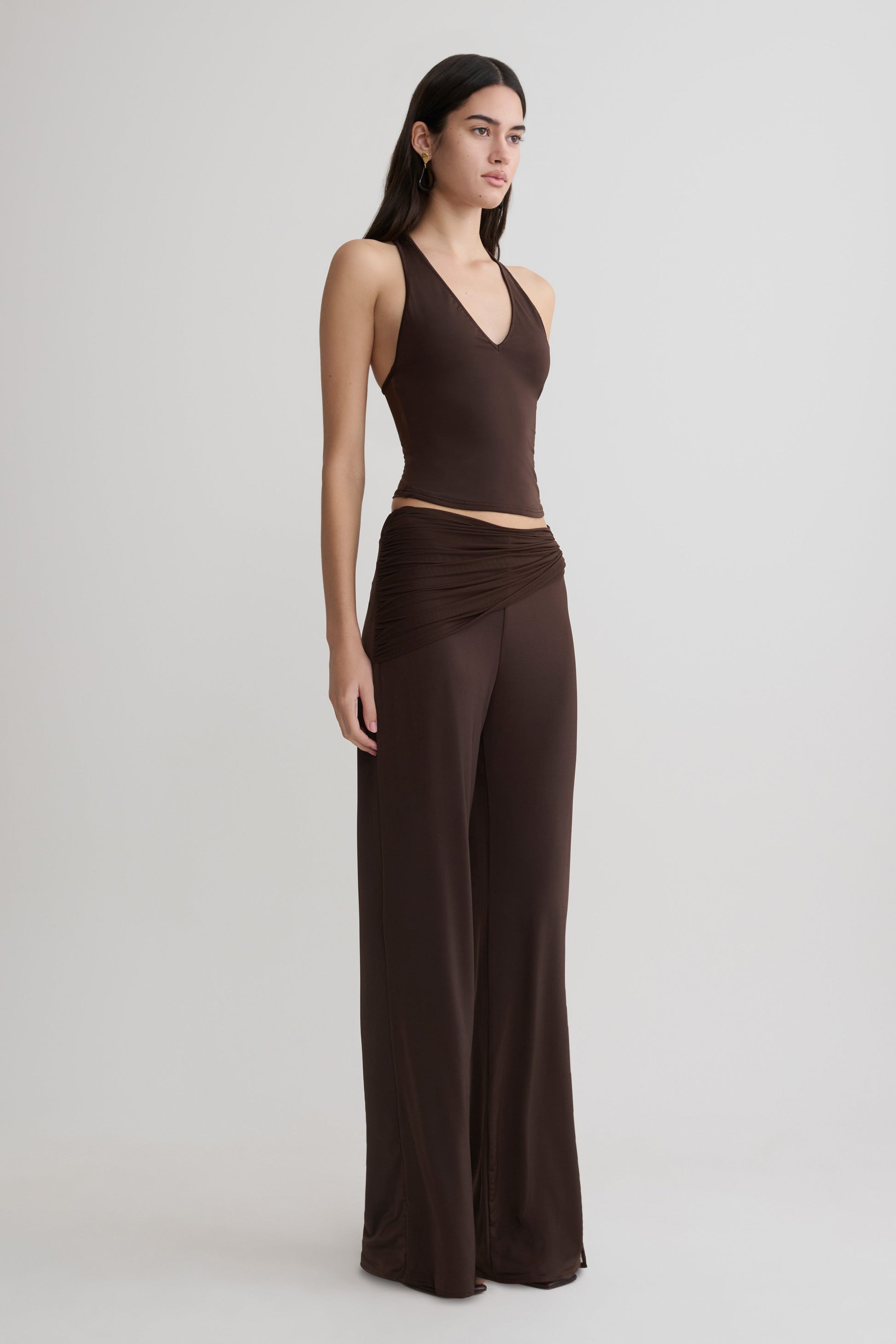 Aspyn Slinky And Mesh Top - Chocolate #3