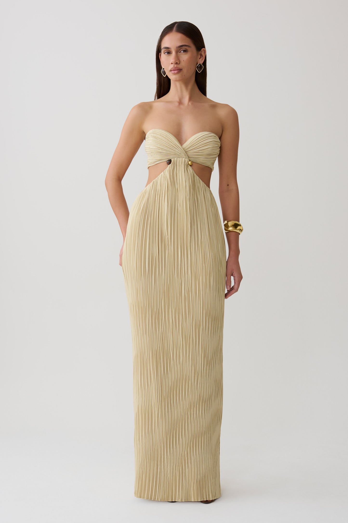 Dana Cut Out Hardware Maxi Dress - Lime Gold