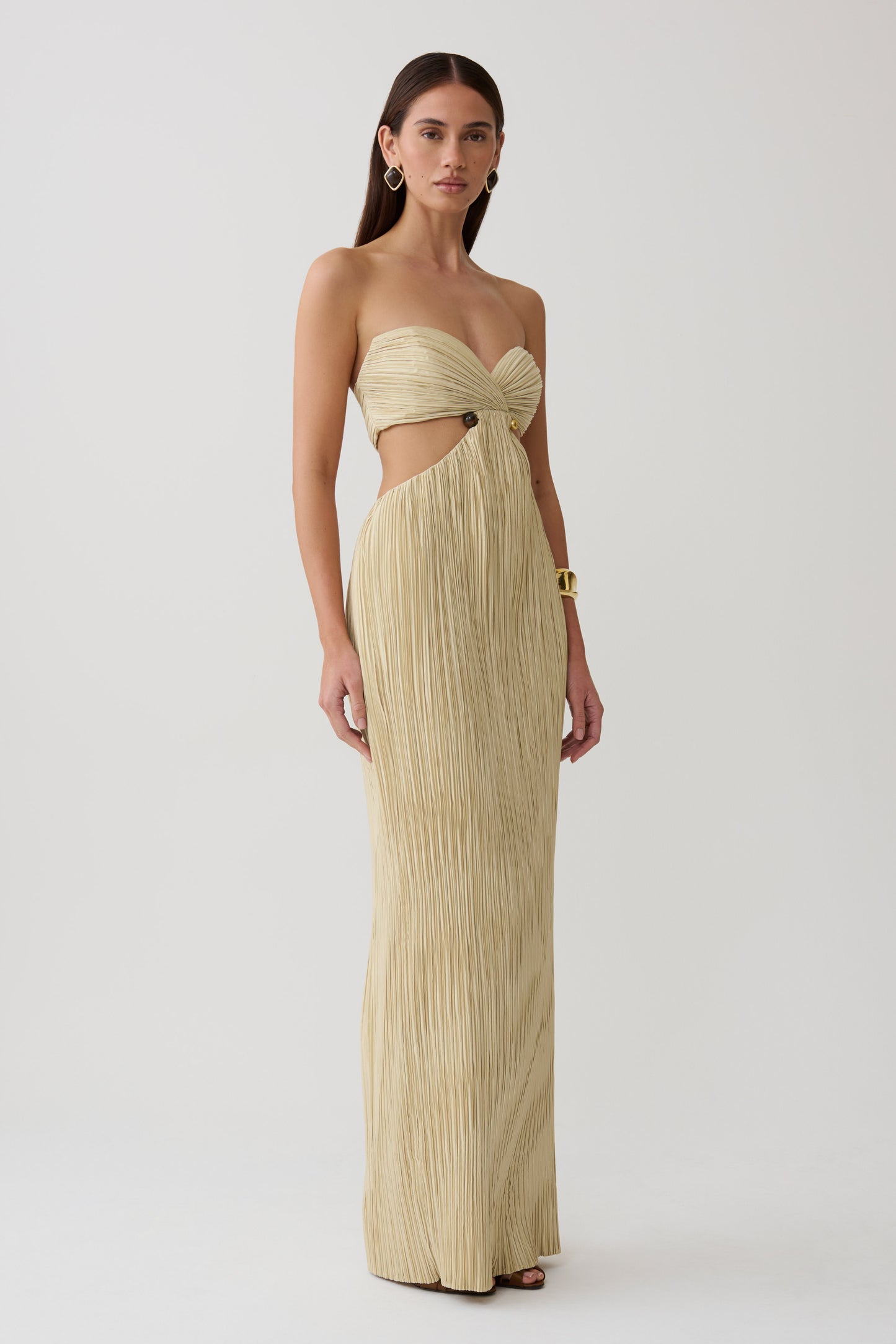 Dana Cut Out Hardware Maxi Dress - Lime Gold