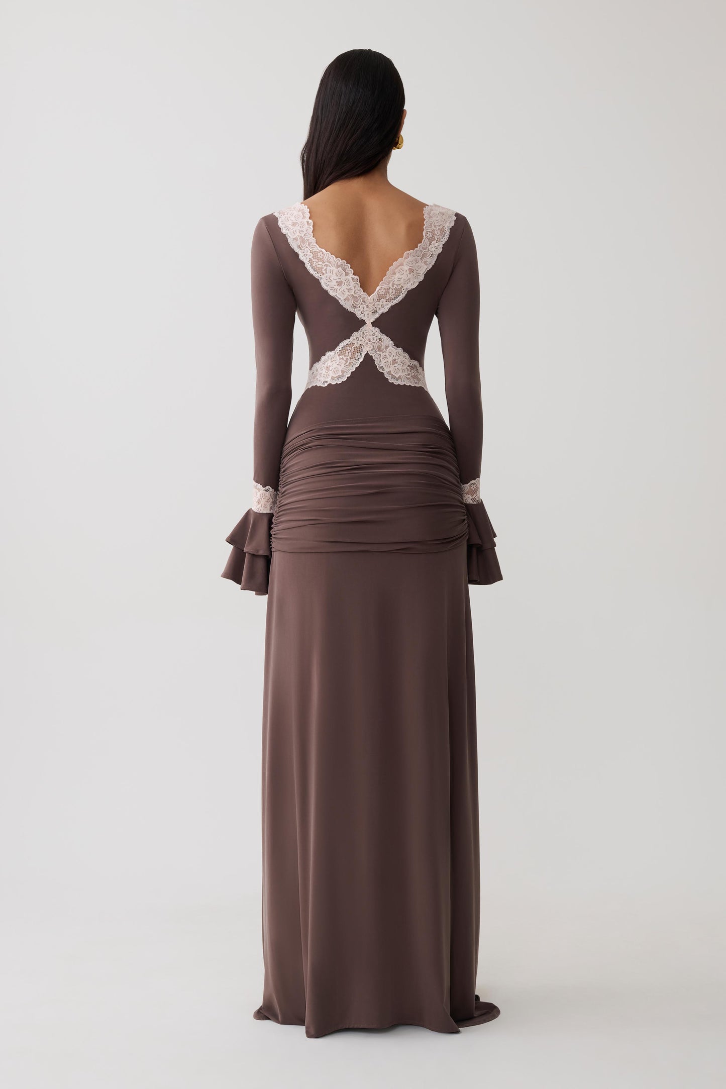 Electra Slinky Lace Maxi Dress - Chocolate/Ballet Pink