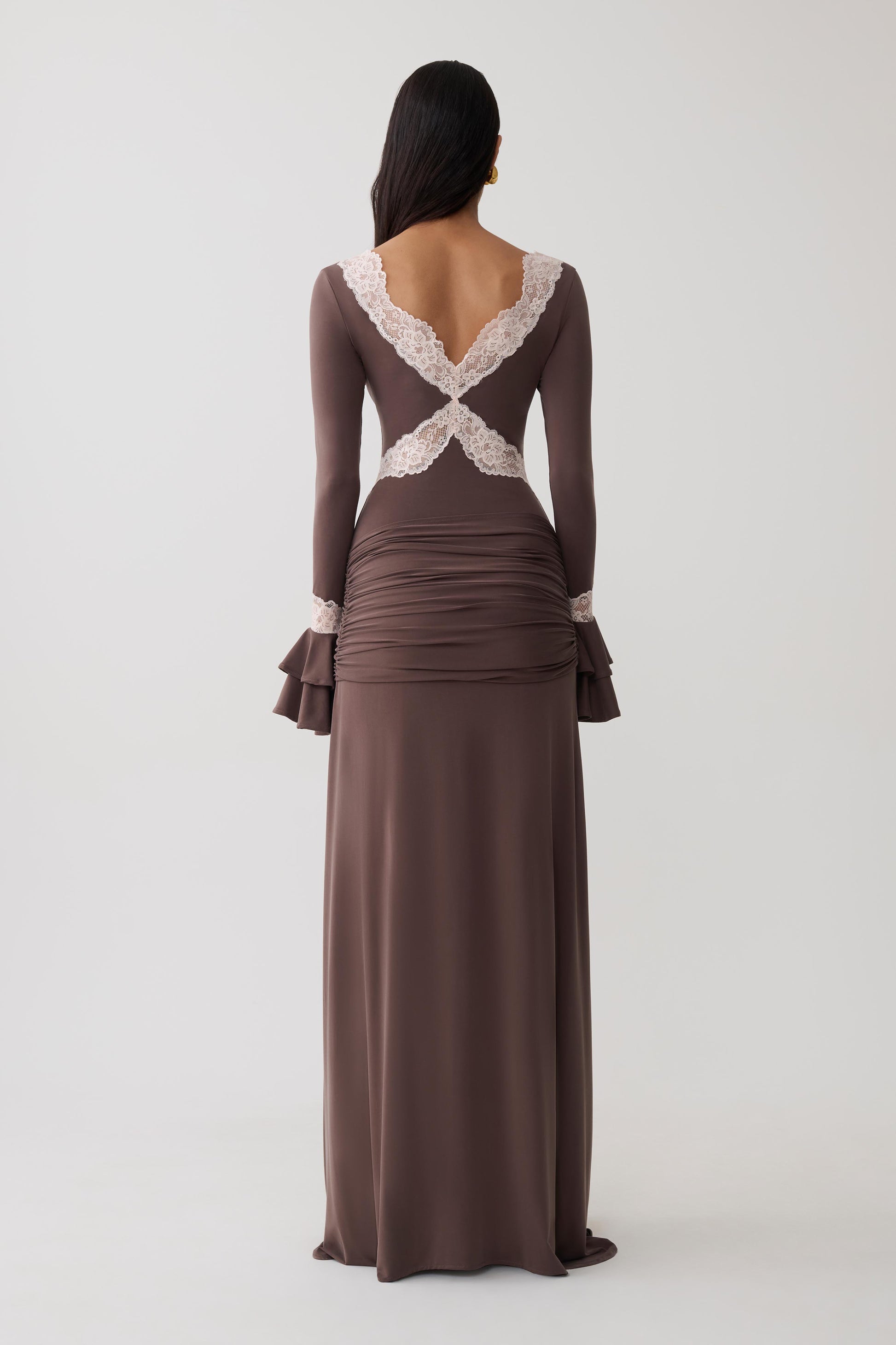 Electra Slinky Lace Maxi Dress - Chocolate/Ballet Pink #2