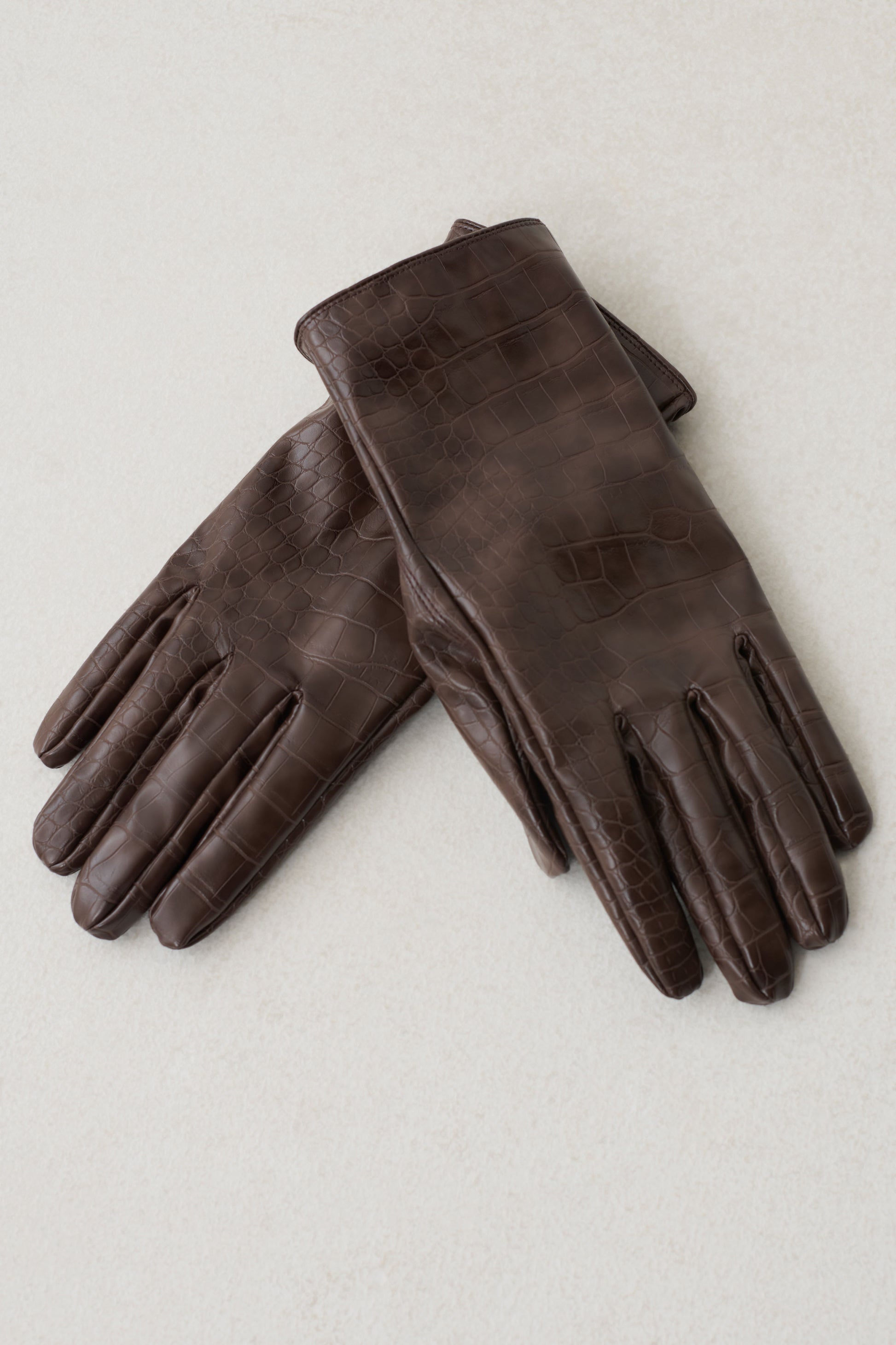 Atlas Faux Leather Crocodile Gloves - Chocolate #2