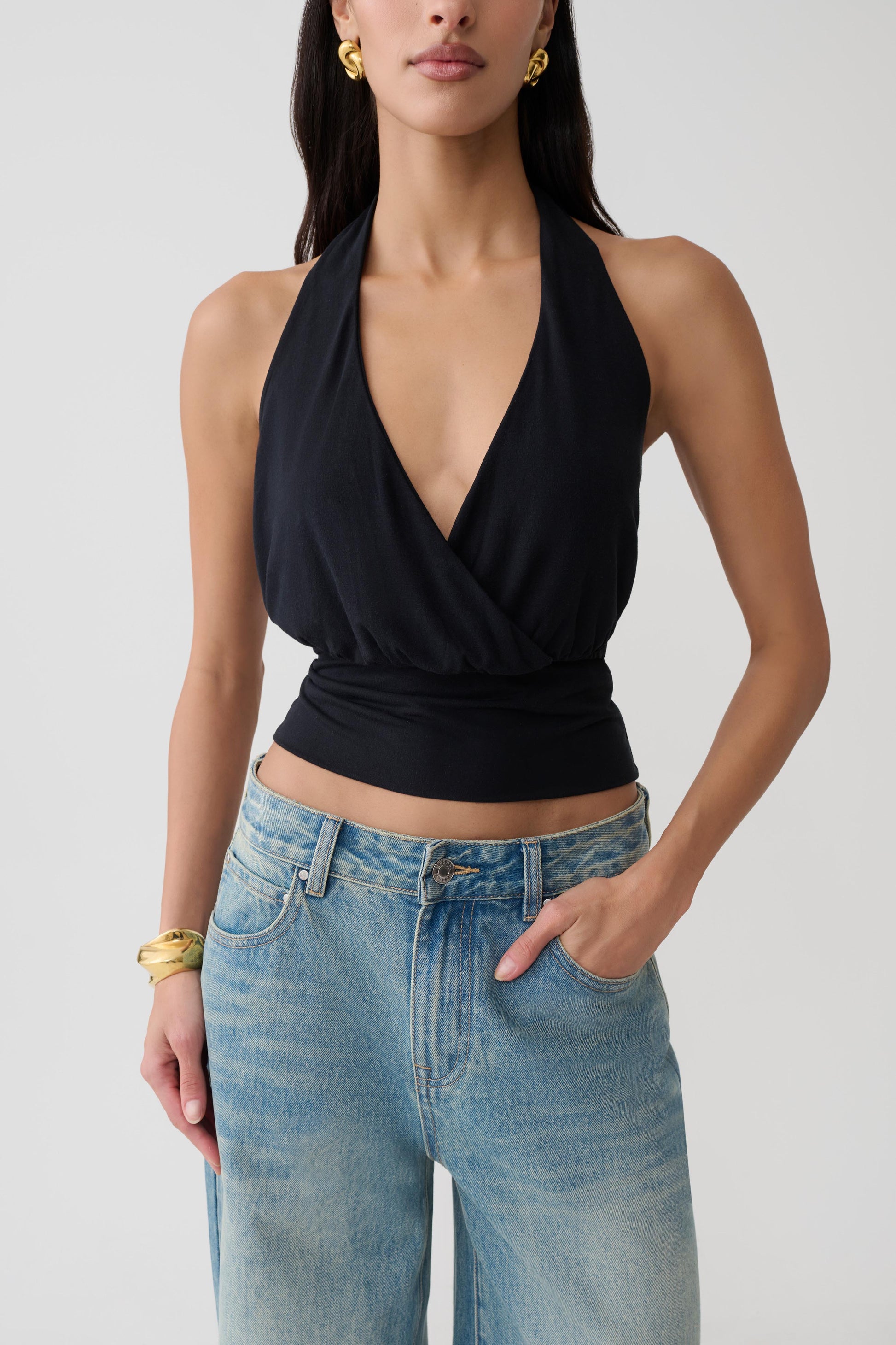Jina Draped Halter Top - Black #3