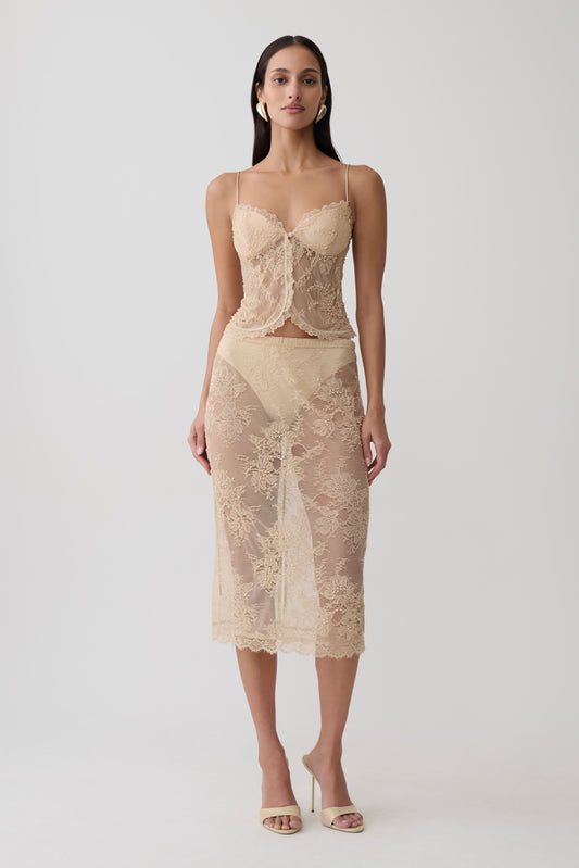 Marcelle Lace Midi Skirt - Blush Rose Gold