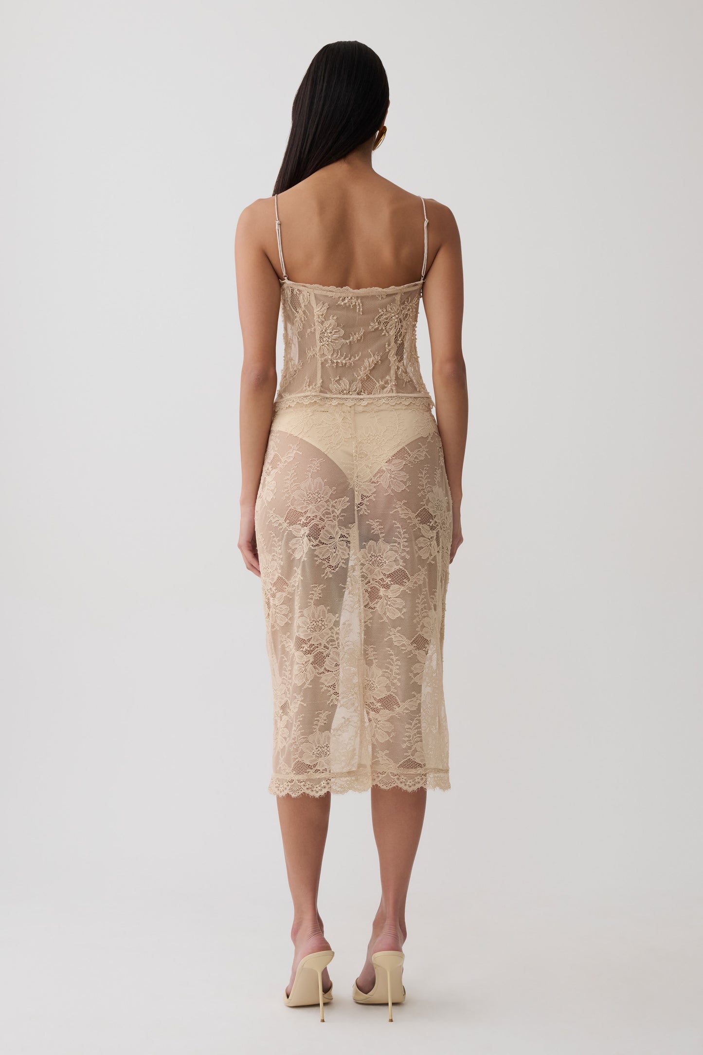 Marcelle Lace Midi Skirt - Blush Rose Gold