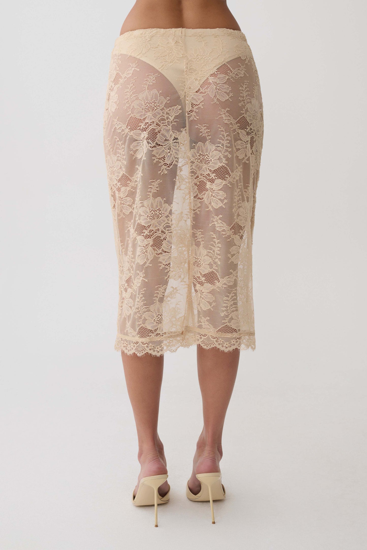 Marcelle Lace Midi Skirt - Blush Rose Gold
