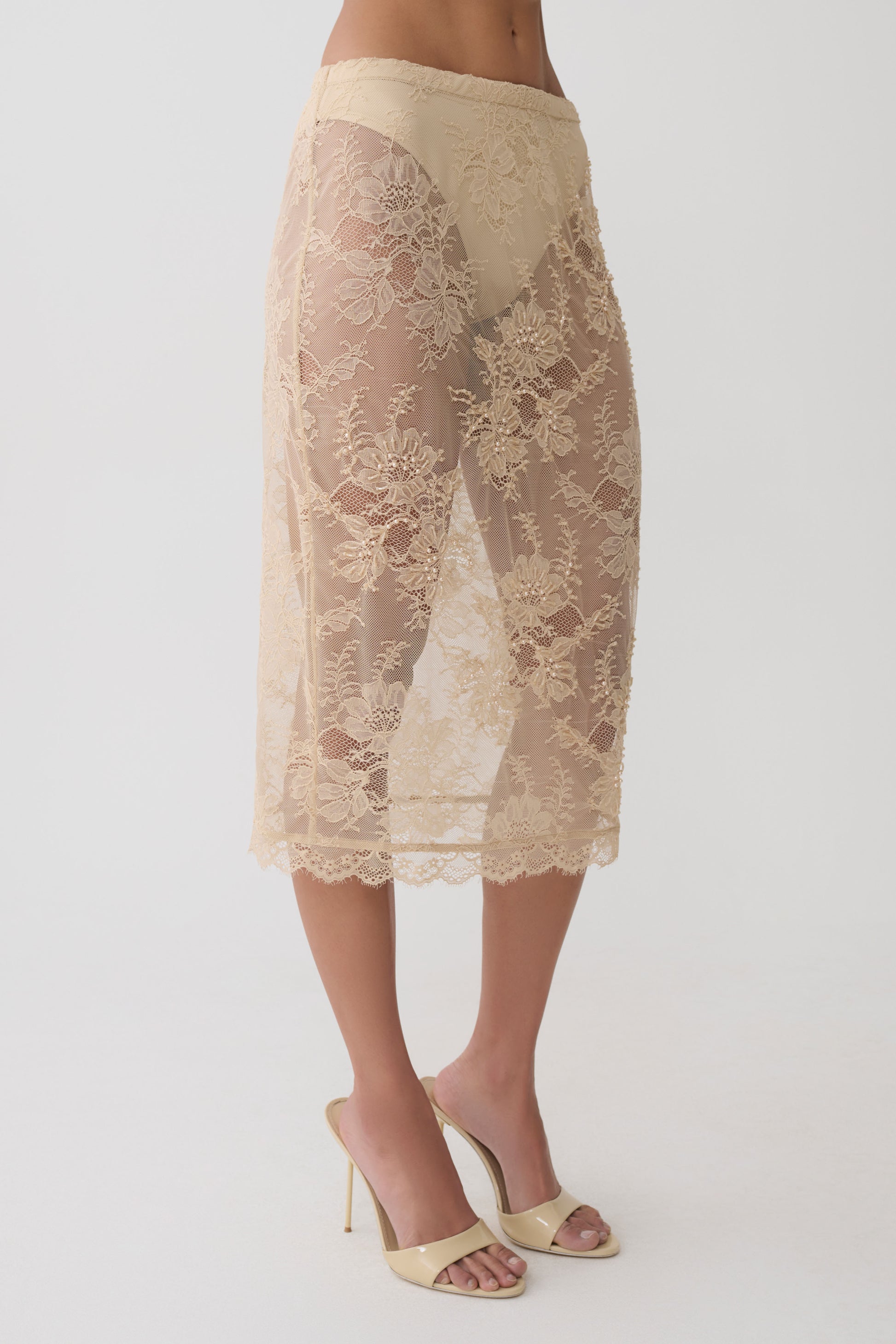 Marcelle Lace Midi Skirt - Blush Rose Gold #5
