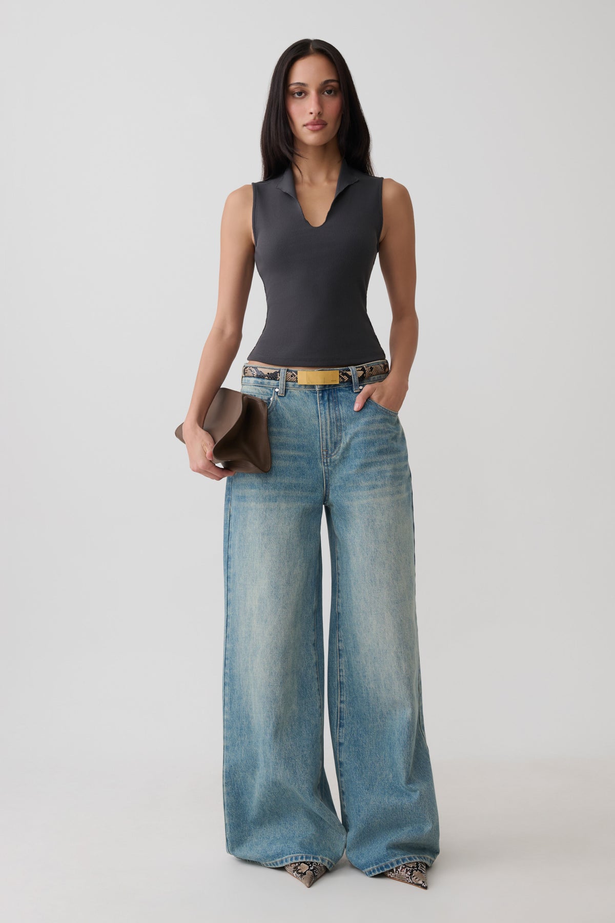 Myrtle Ribbed Sleeveless Lapel Top - Dark Charcoal #6