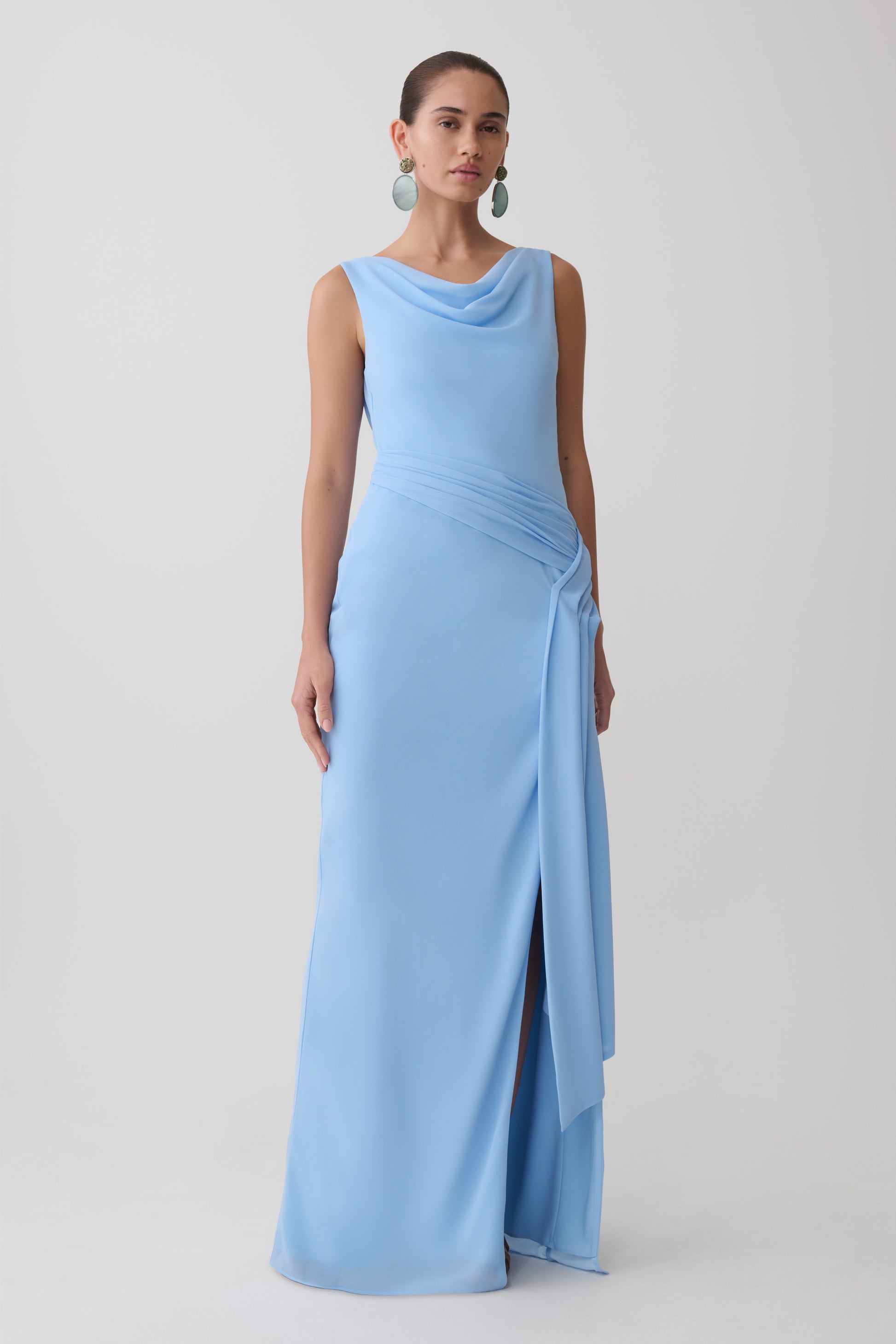 Marjorie Draped Back Chiffon Maxi Dress - Sky Blue #5