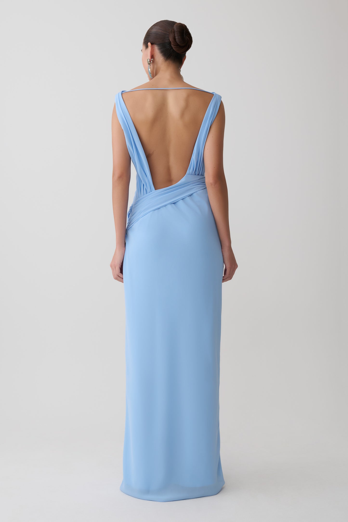 Marjorie Draped Back Chiffon Maxi Dress - Sky Blue