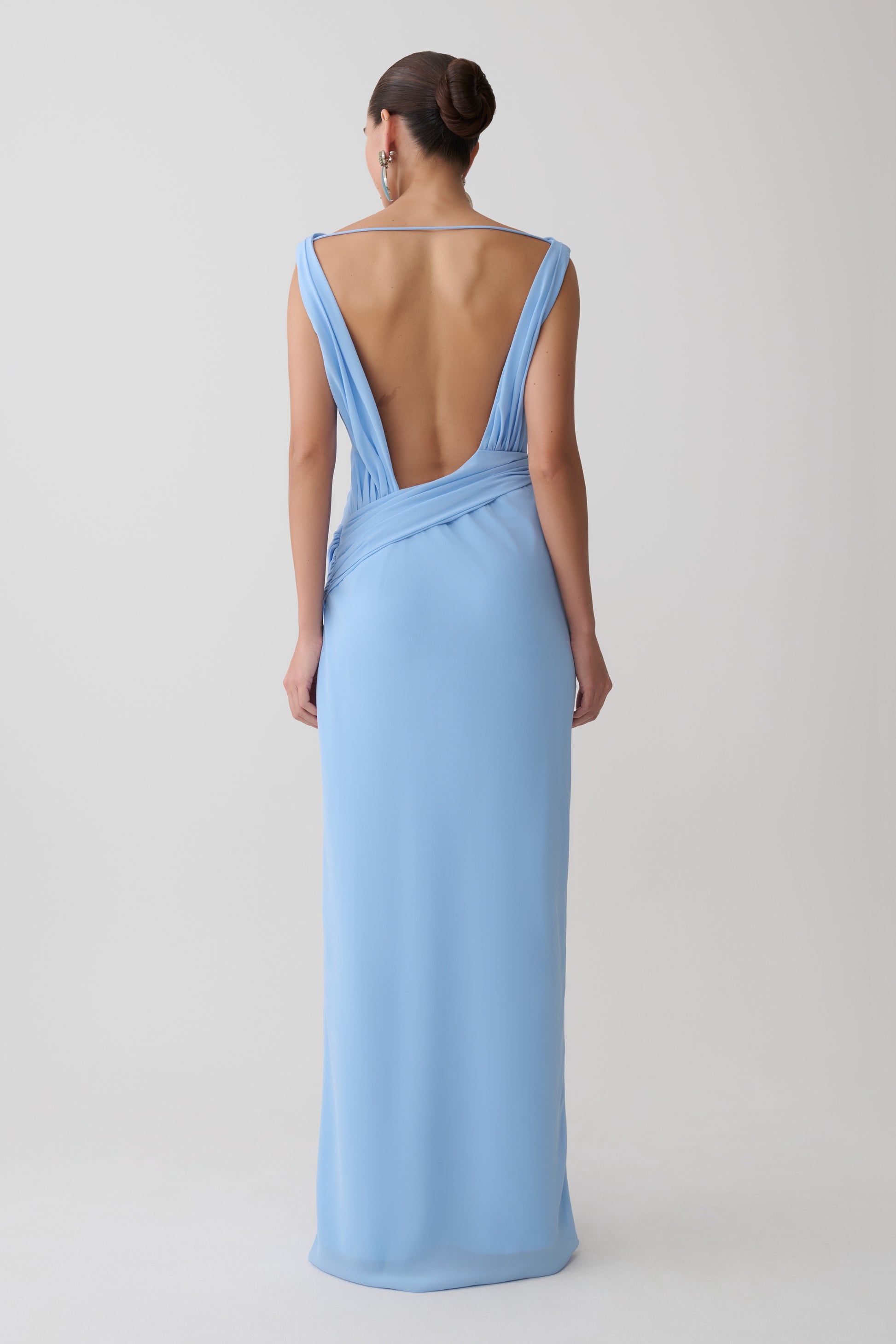 Marjorie Draped Back Chiffon Maxi Dress - Sky Blue #2