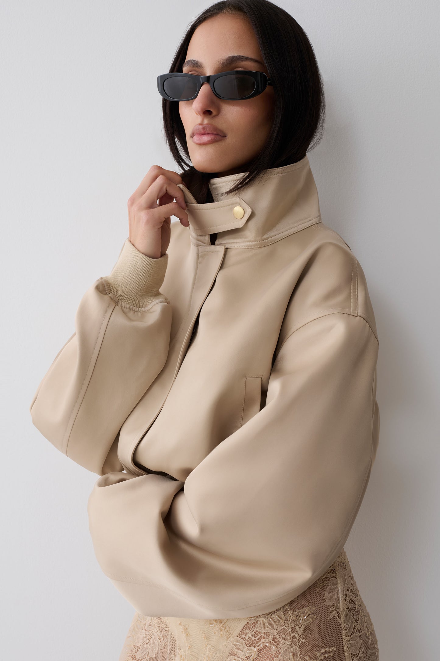Nicolla Satin Bomber Jacket - Blush Rose Gold