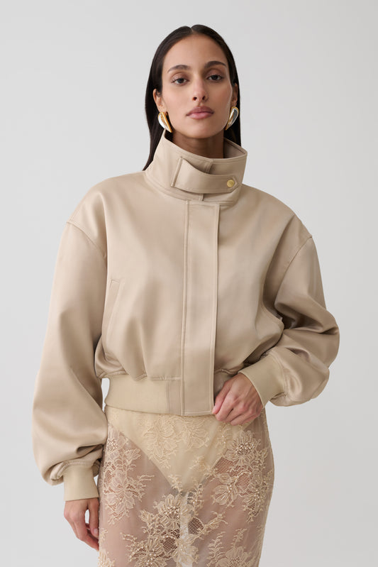 Nicolla Satin Bomber Jacket - Blush Rose Gold
