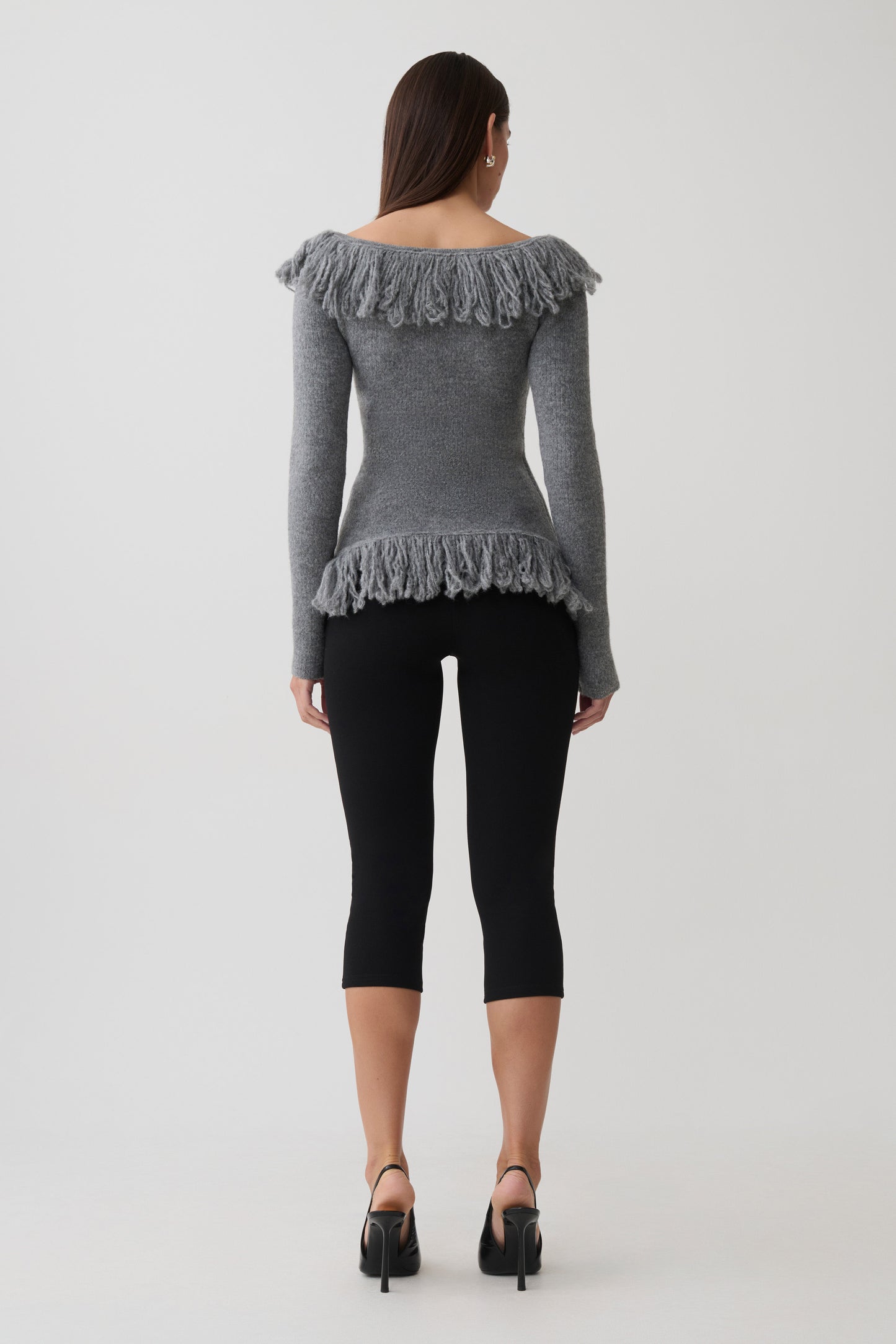 Sammie Fringe Knit Top - Charcoal