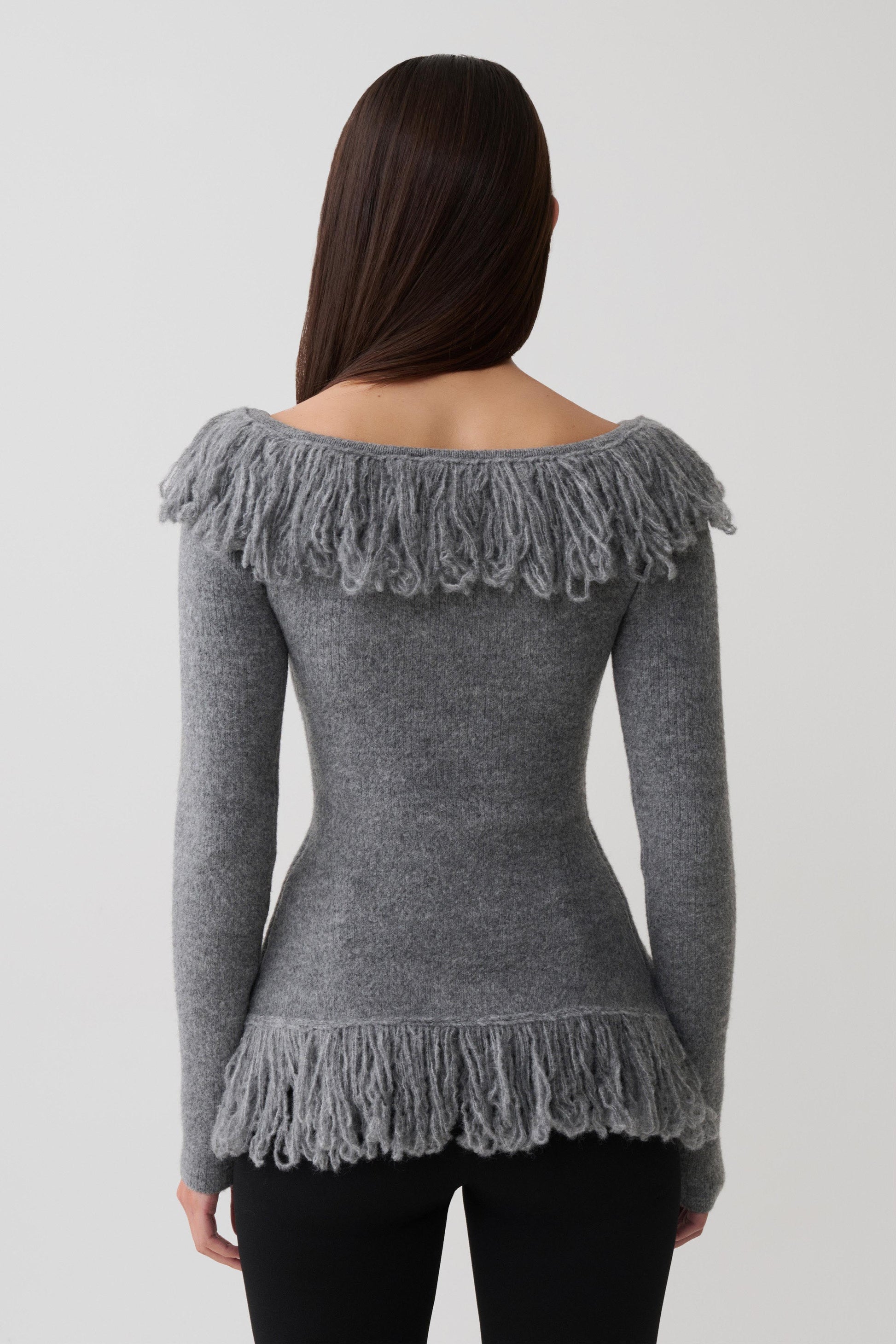 Sammie Fringe Knit Top - Charcoal #2