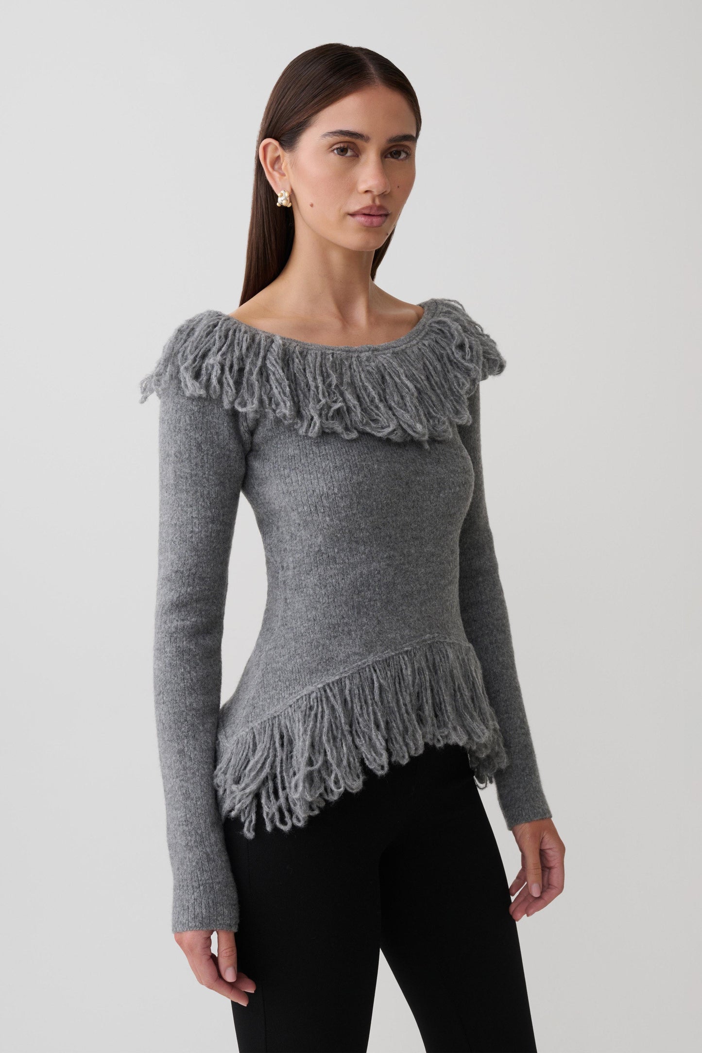 Sammie Fringe Knit Top - Charcoal