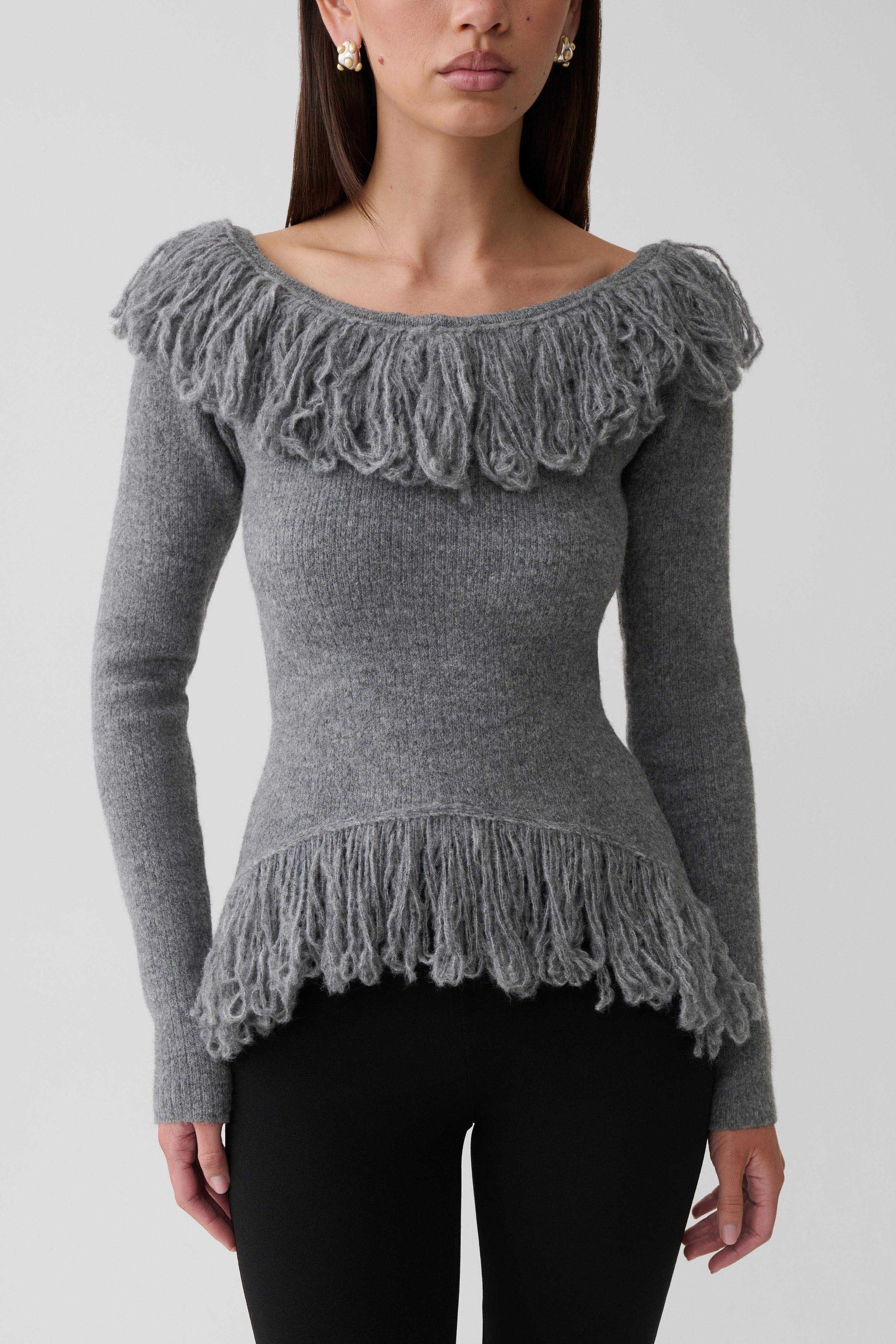 Sammie Fringe Knit Top - Charcoal #3
