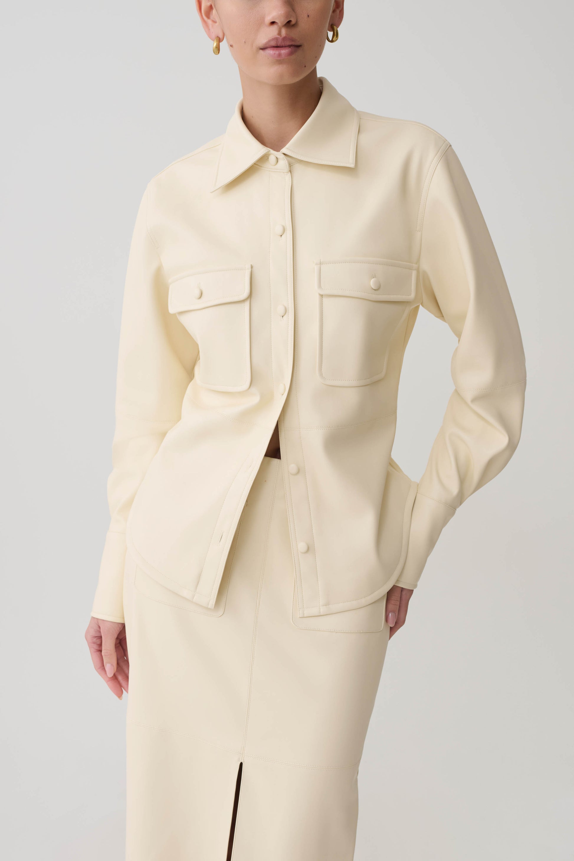 Winslet Faux Leather Shirt - Bone #3