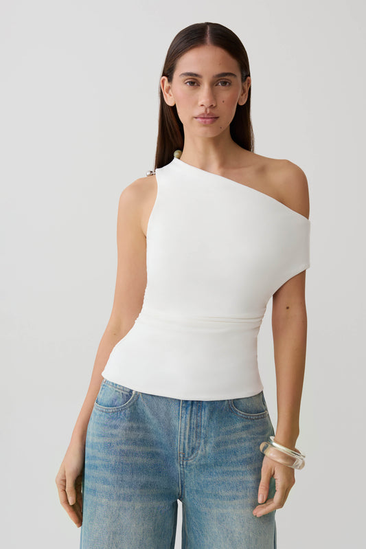 Yuna Short Sleeve Draped Hardware Top - Ivory