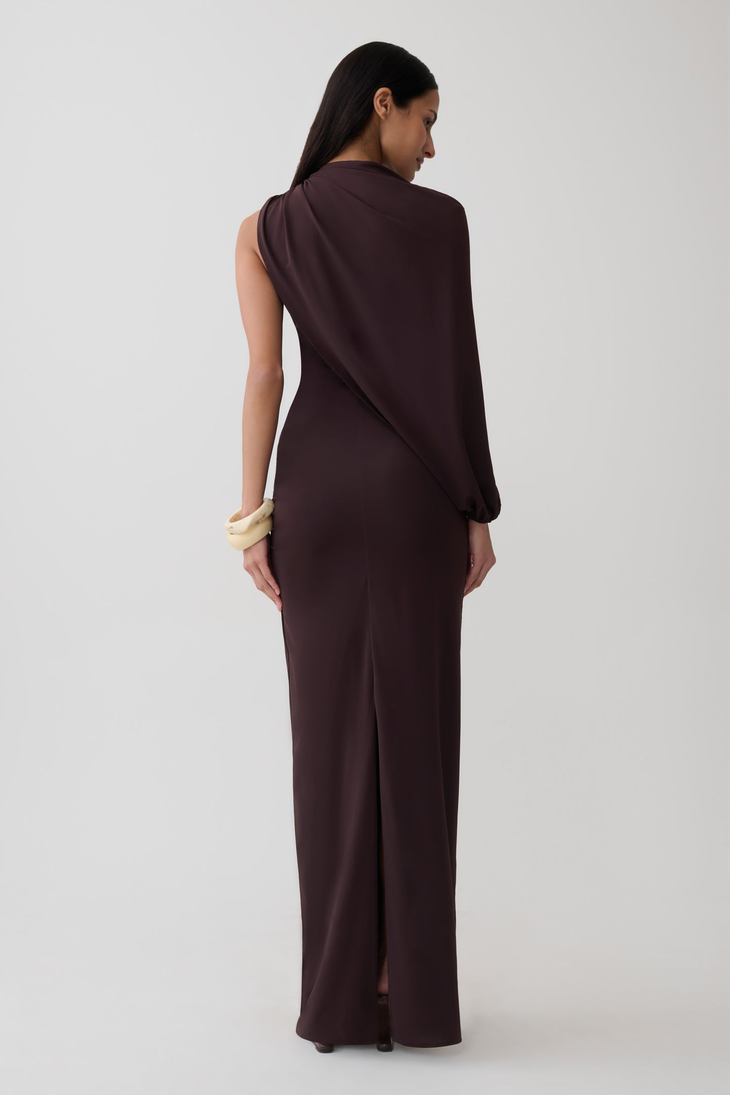 Yuri Gather Sleeve Maxi Dress - Chocolate
