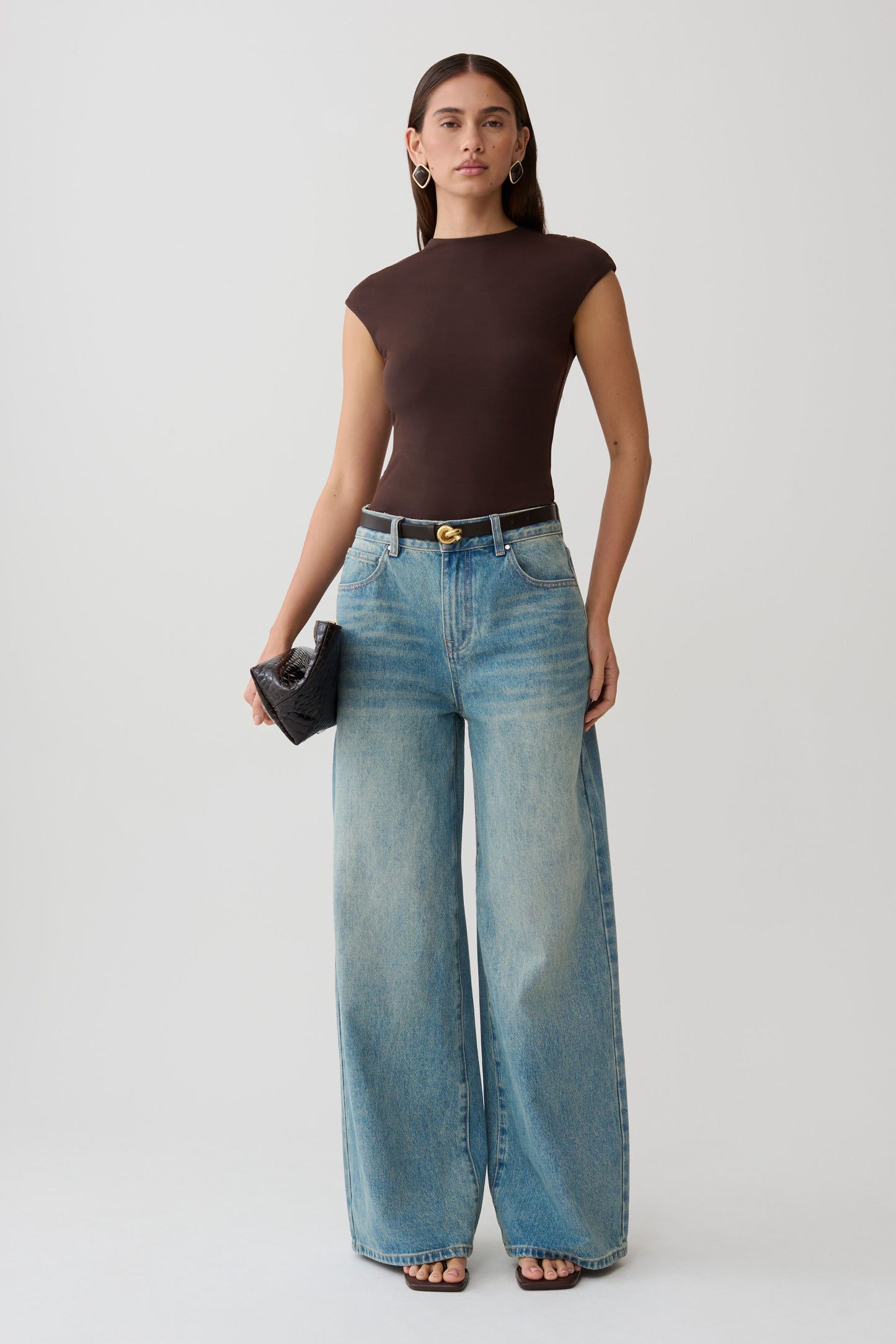 Chai Peached Jersey High Neck Top - Chocolate