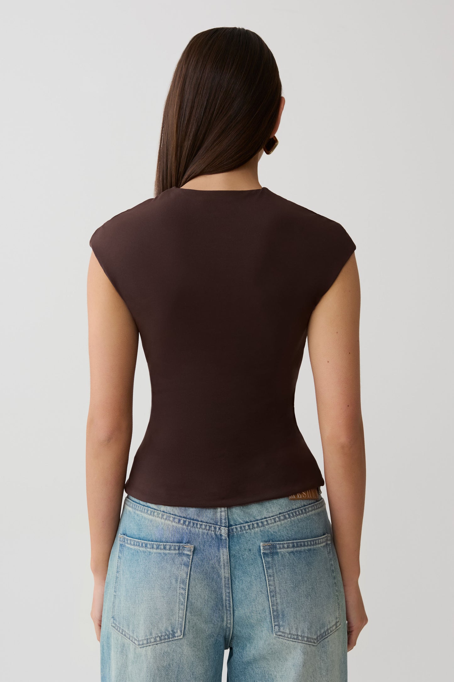 Chai Peached Jersey High Neck Top - Chocolate