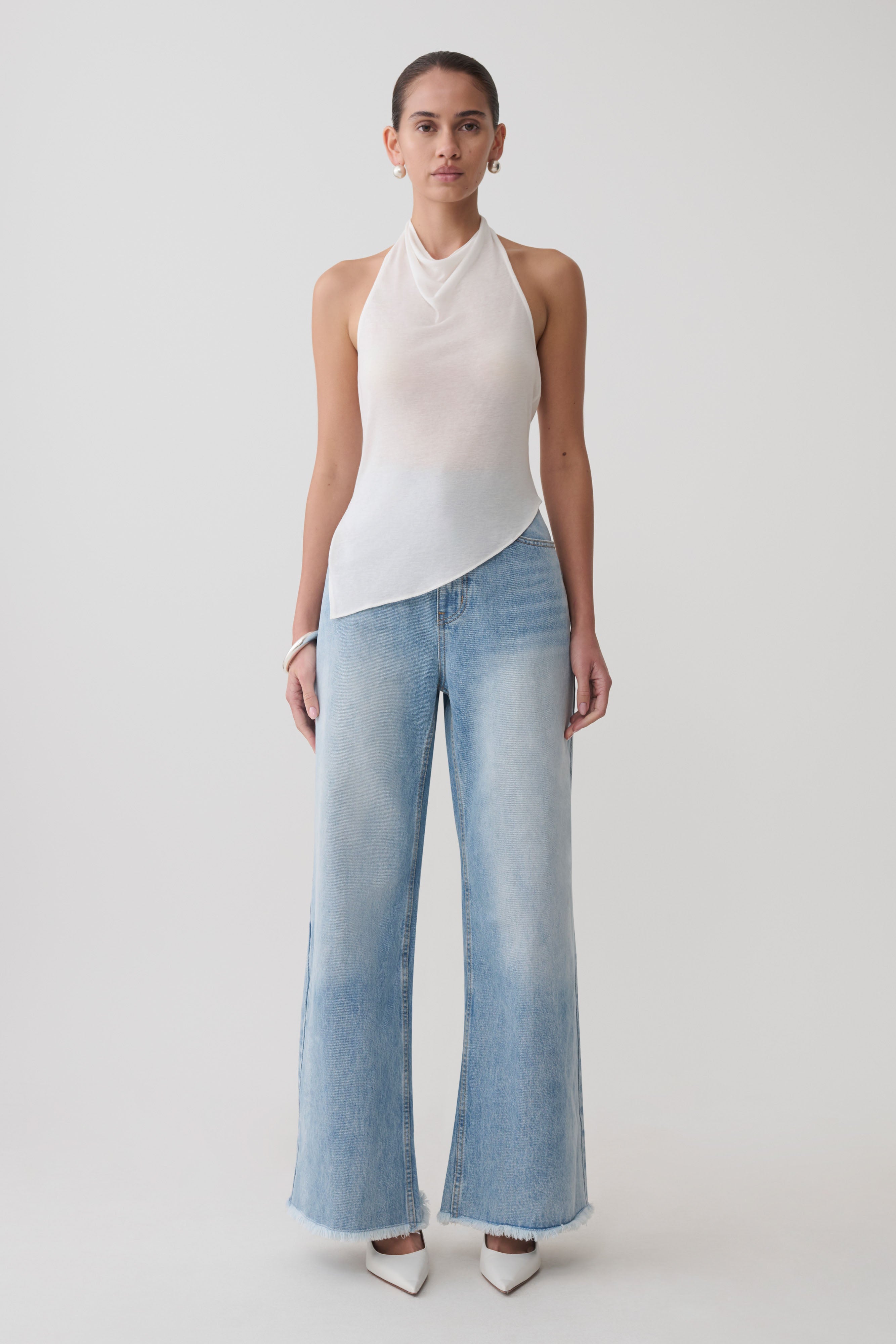 Clea Relaxed Sheer Halter Top - Ivory | MESHKI