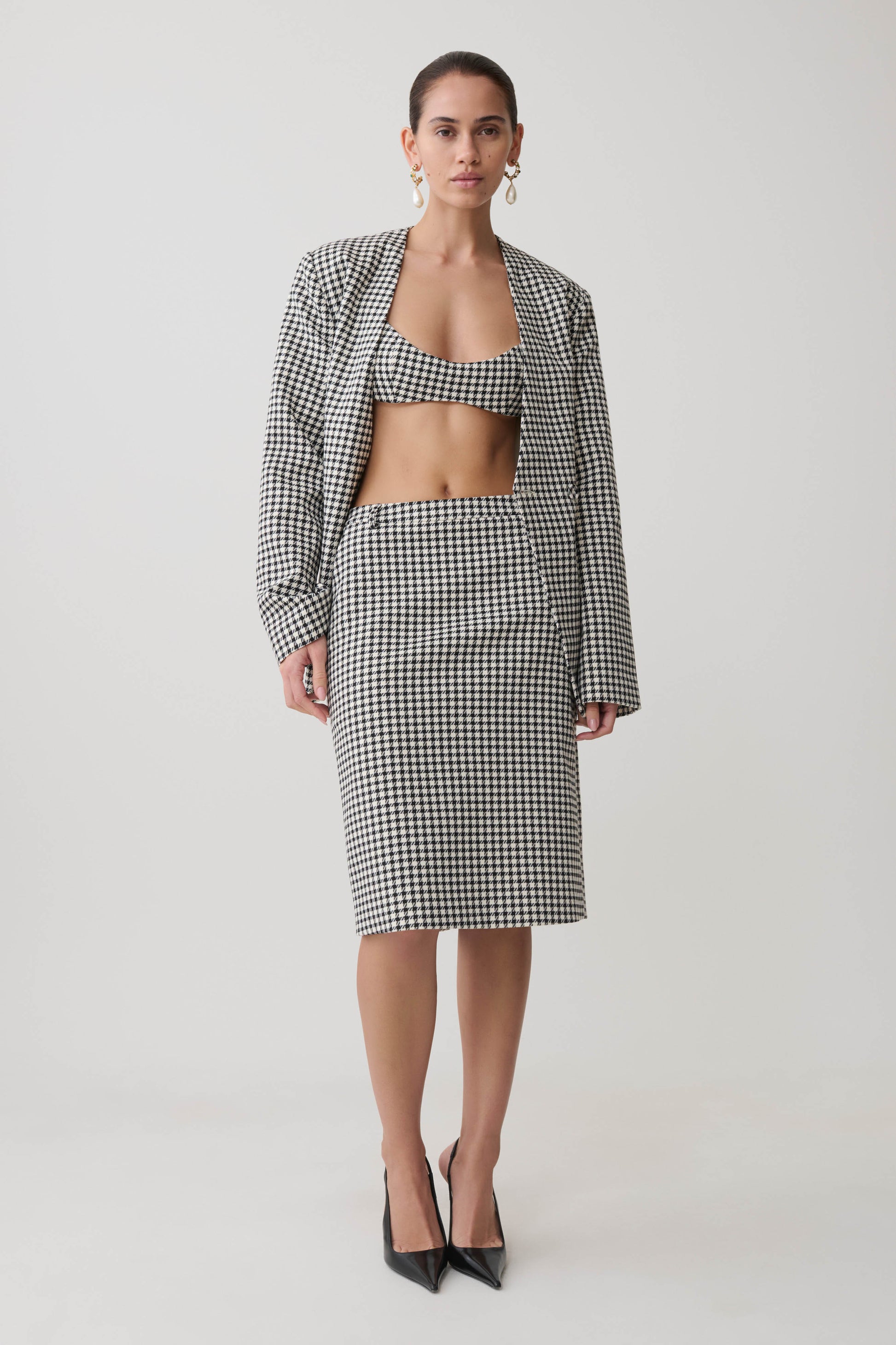 Amelie Tweed Midi Skirt - Houndstooth #8