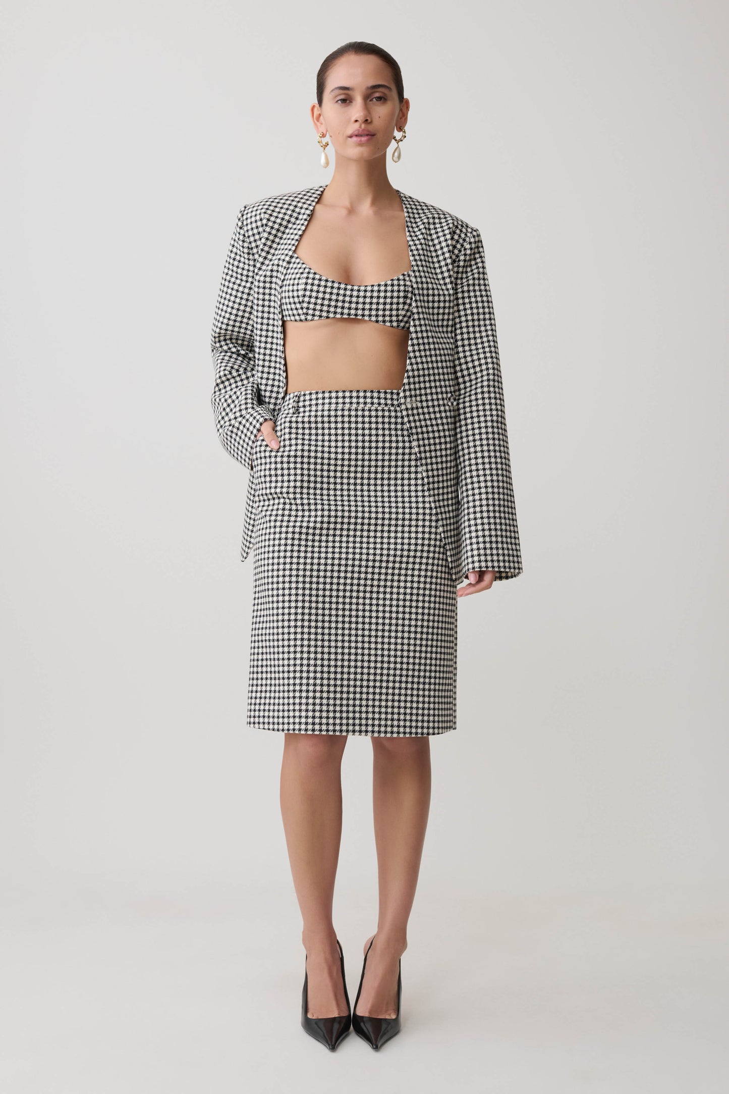 Darcie Drop Shoulder Suiting Blazer - Houndstooth