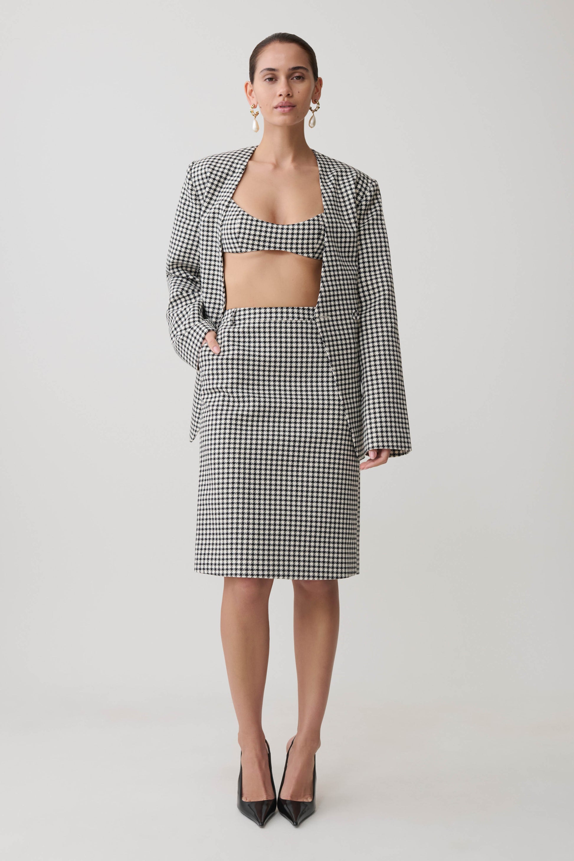 Darcie Drop Shoulder Suiting Blazer - Houndstooth #7