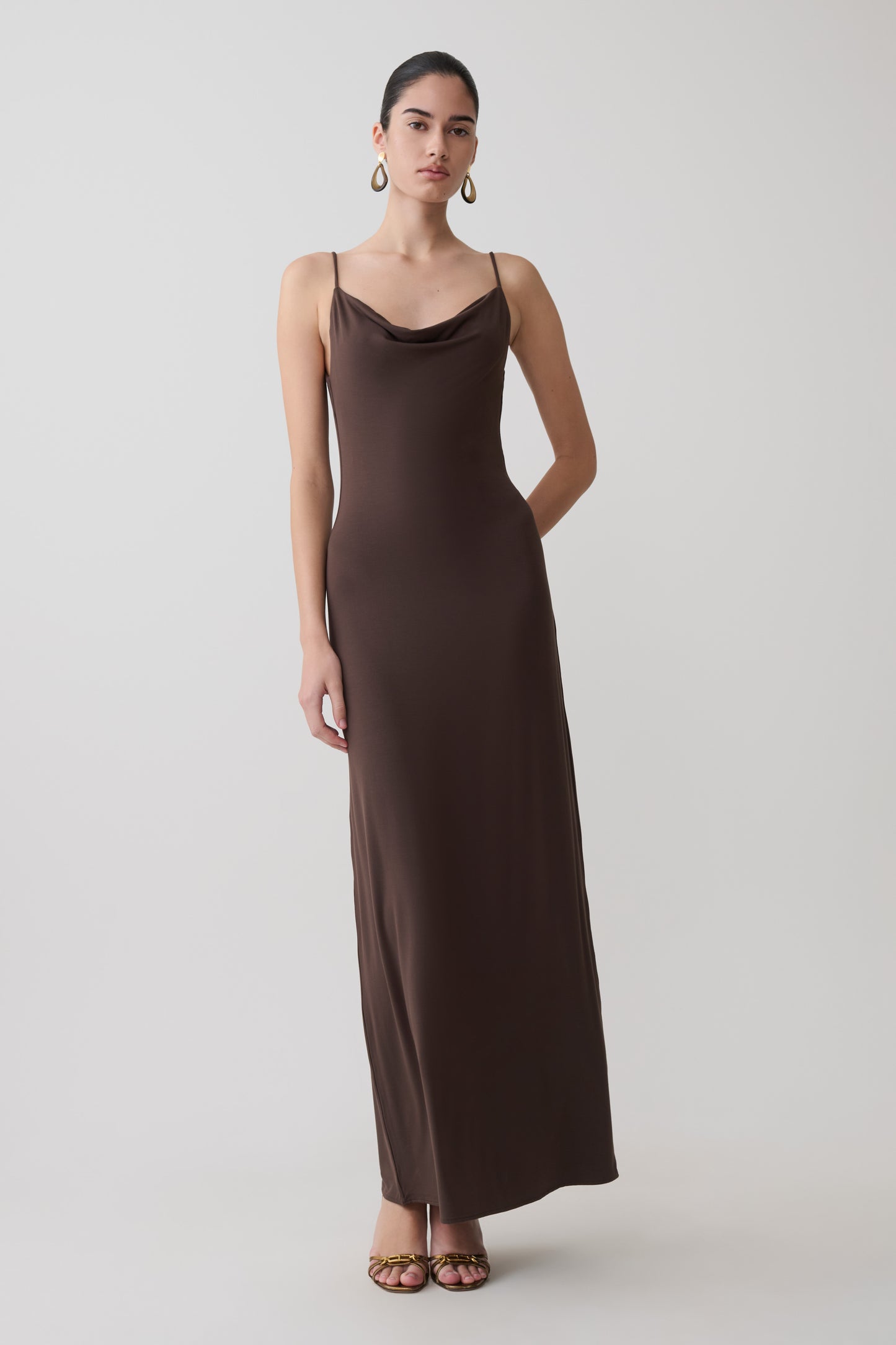 Joni Cowl Maxi Dress - Bitter Chocolate