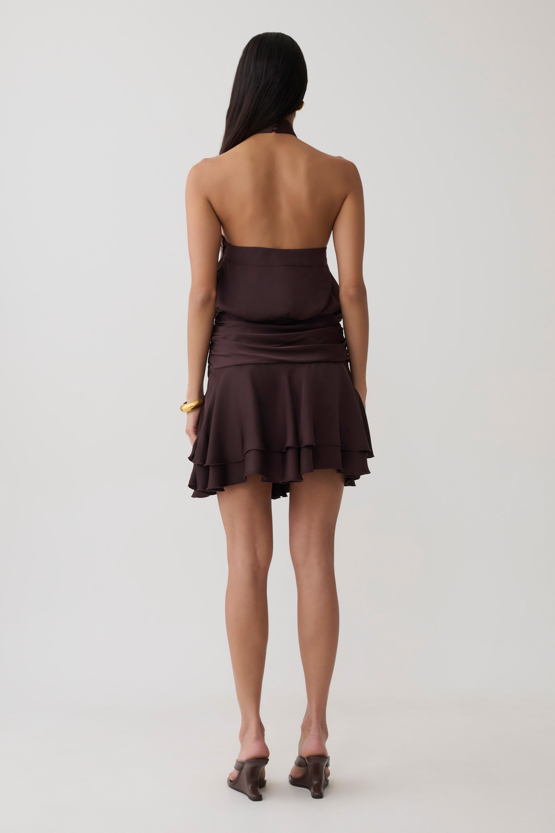 Poppy Satin Halter Mini Dress - Chocolate #2