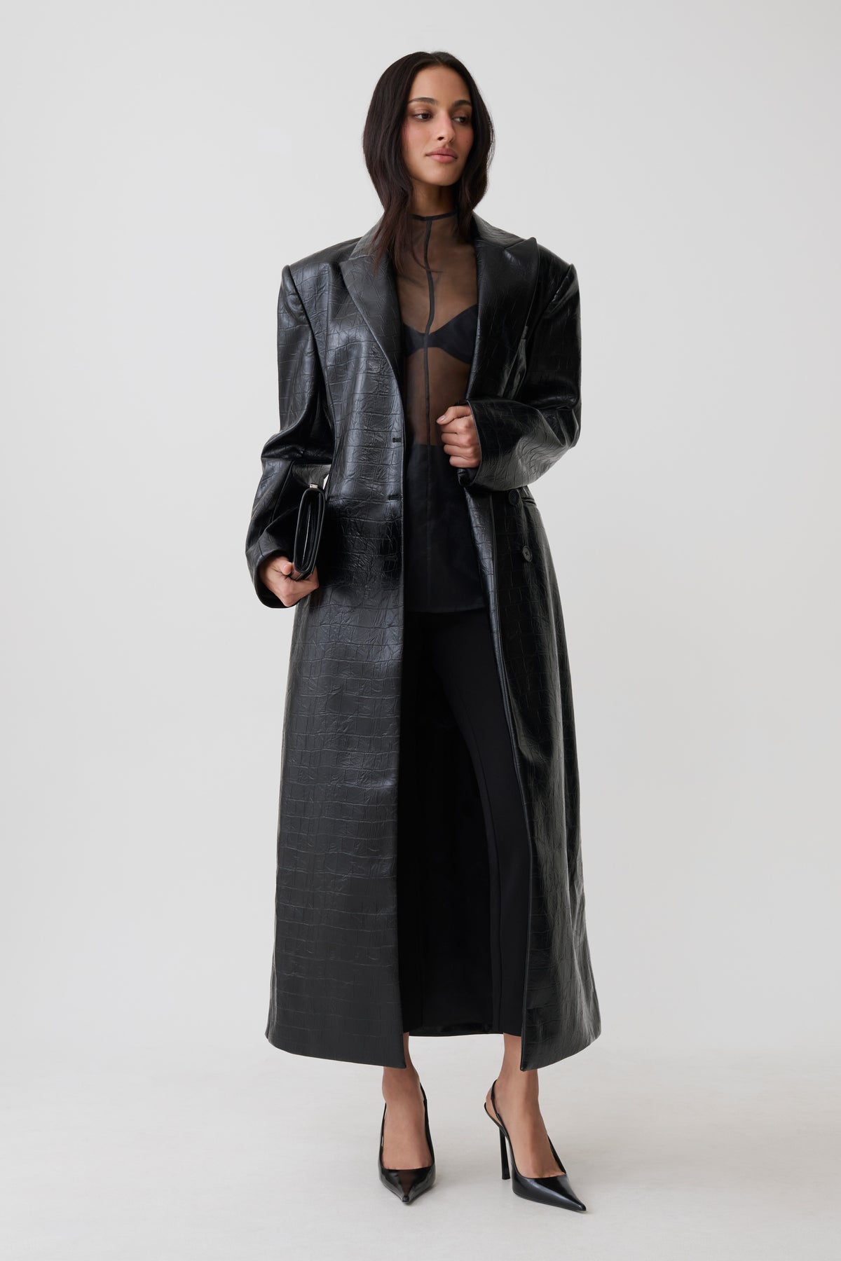 Rundy Croc Faux Leather Coat - Black #9