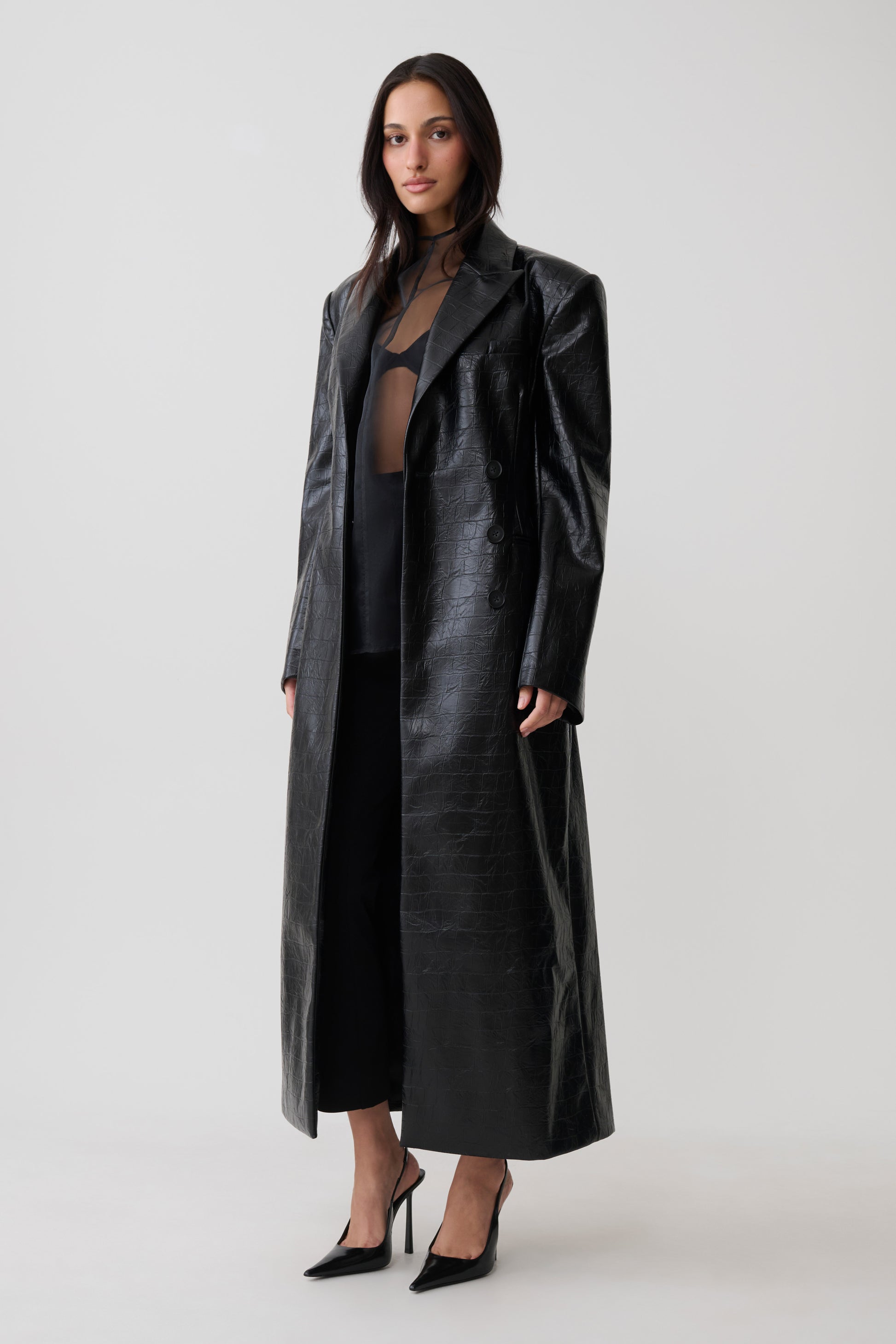 Rundy Croc Faux Leather Coat - Black #6