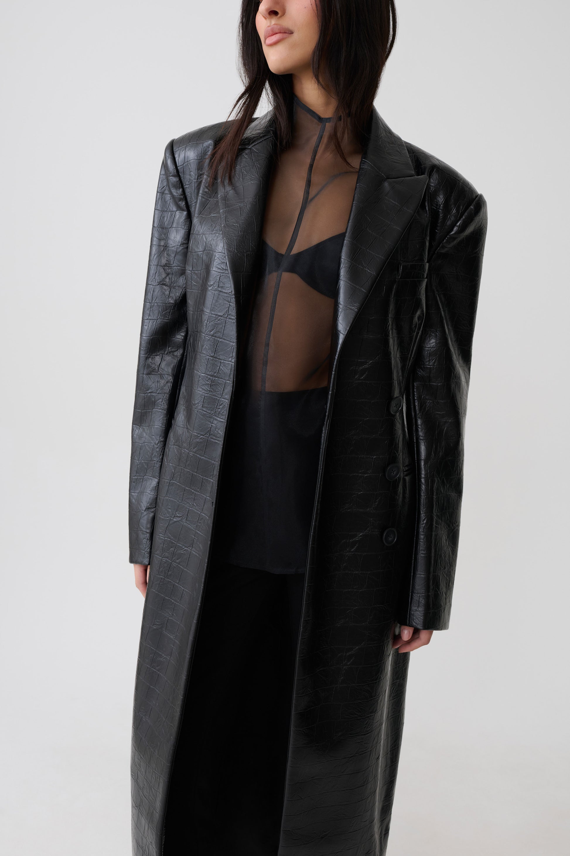 Rundy Croc Faux Leather Coat - Black #7