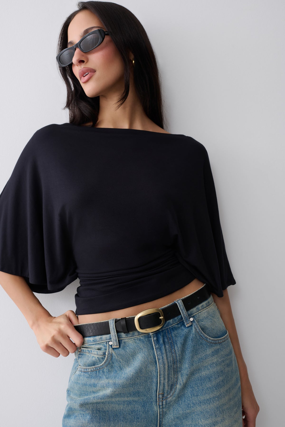 Sila Modal Batwing Short Sleeve Top - Black