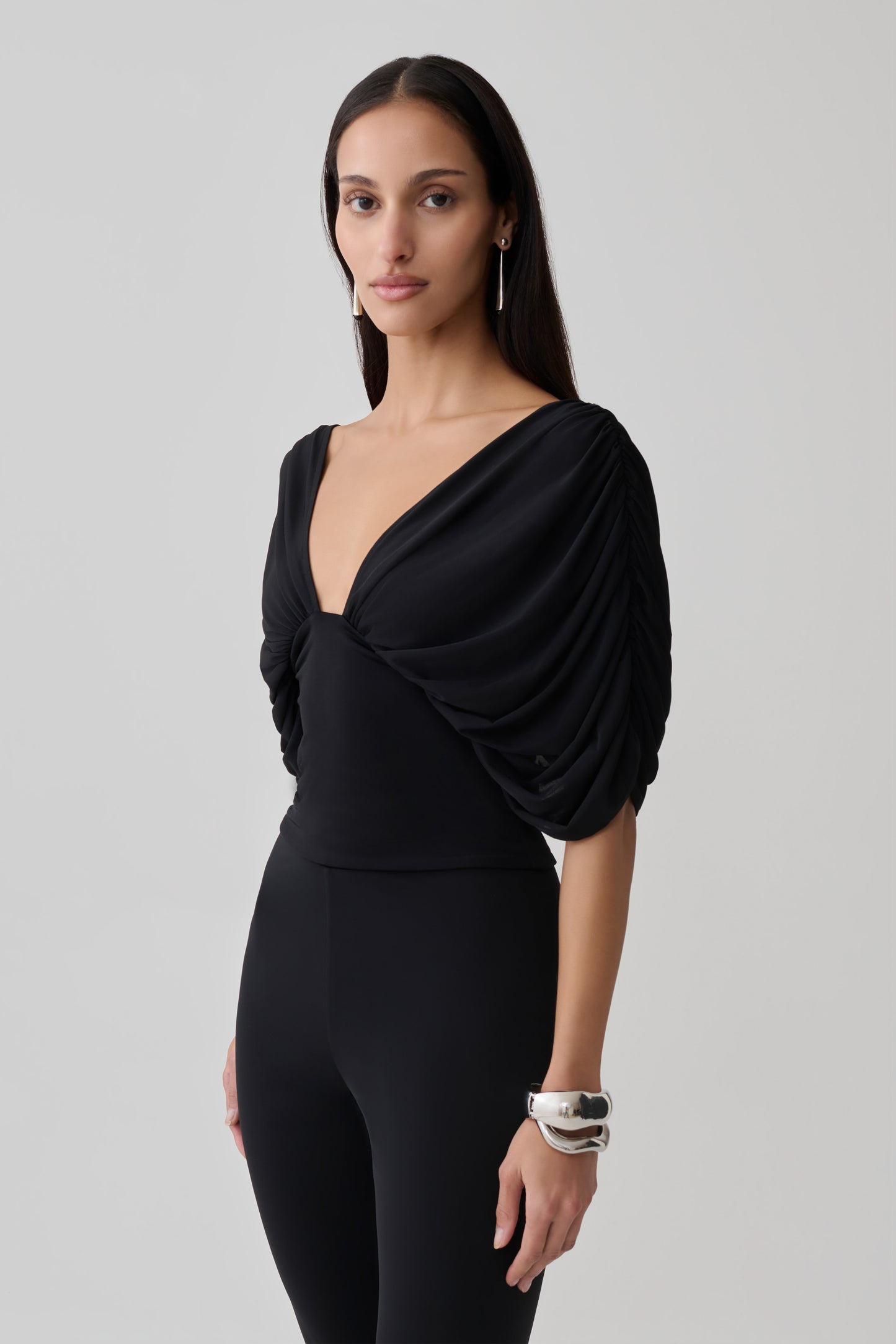 Aerin Gathered Bodice Top - Black
