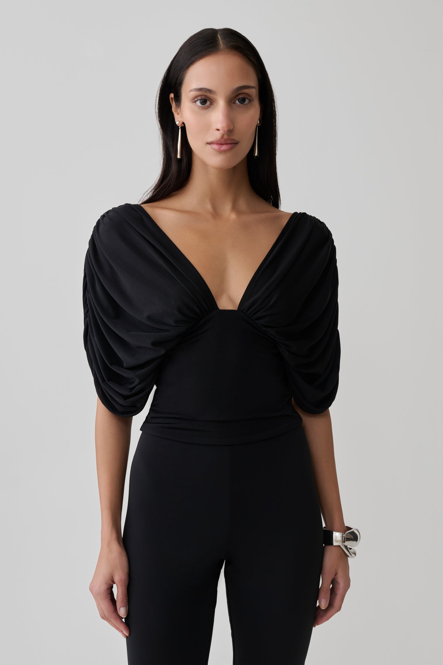 Aerin Gathered Bodice Top - Black