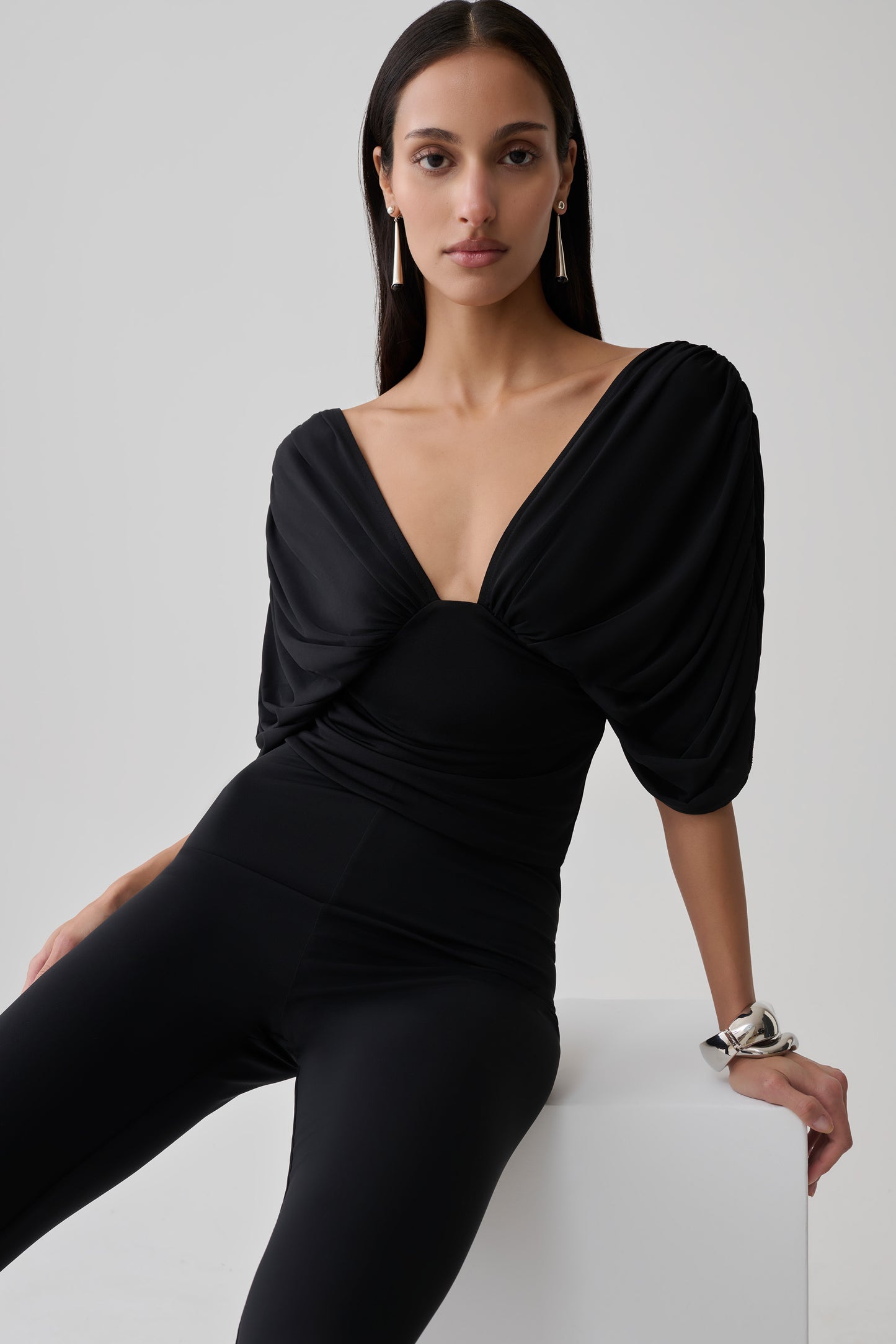 Aerin Gathered Bodice Top - Black