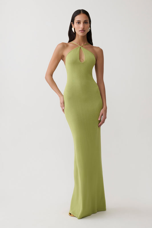 Ashtin Cross Front Knit Maxi Dress - Olive