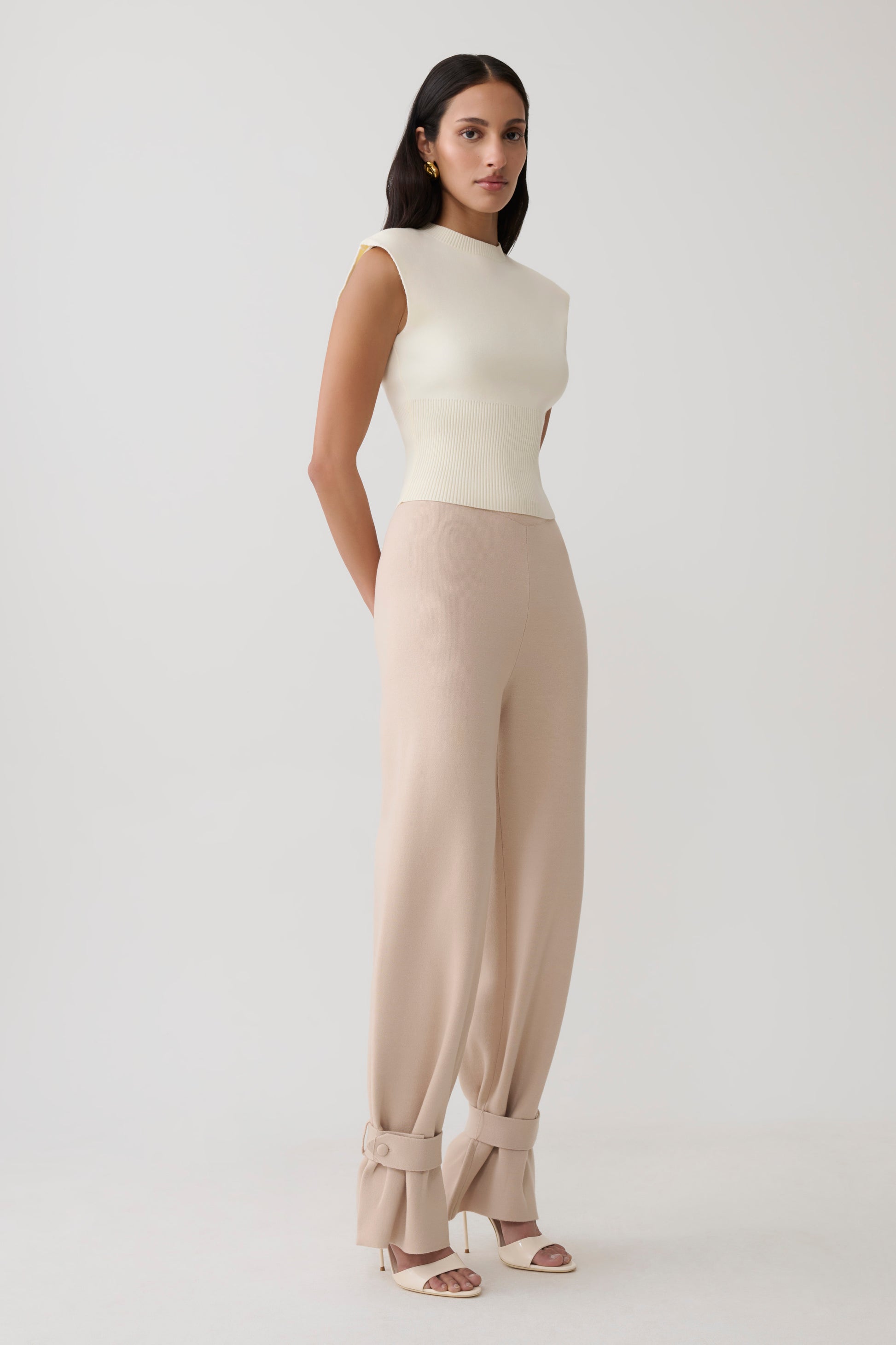 Blaine Knit Cuffed Wide Leg Pants - Oat Marle #4