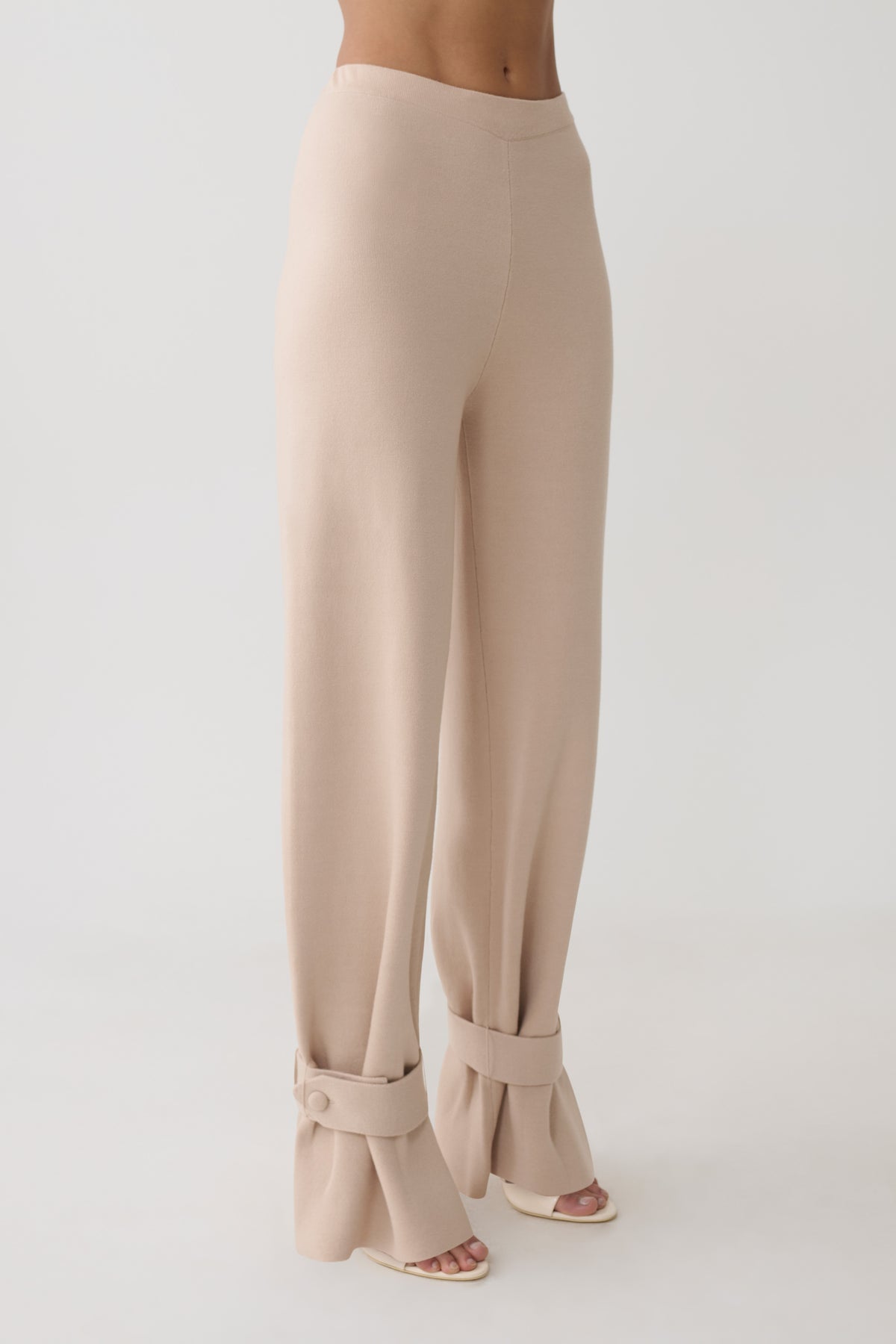 Blaine Knit Cuffed Wide Leg Pants - Oat Marle