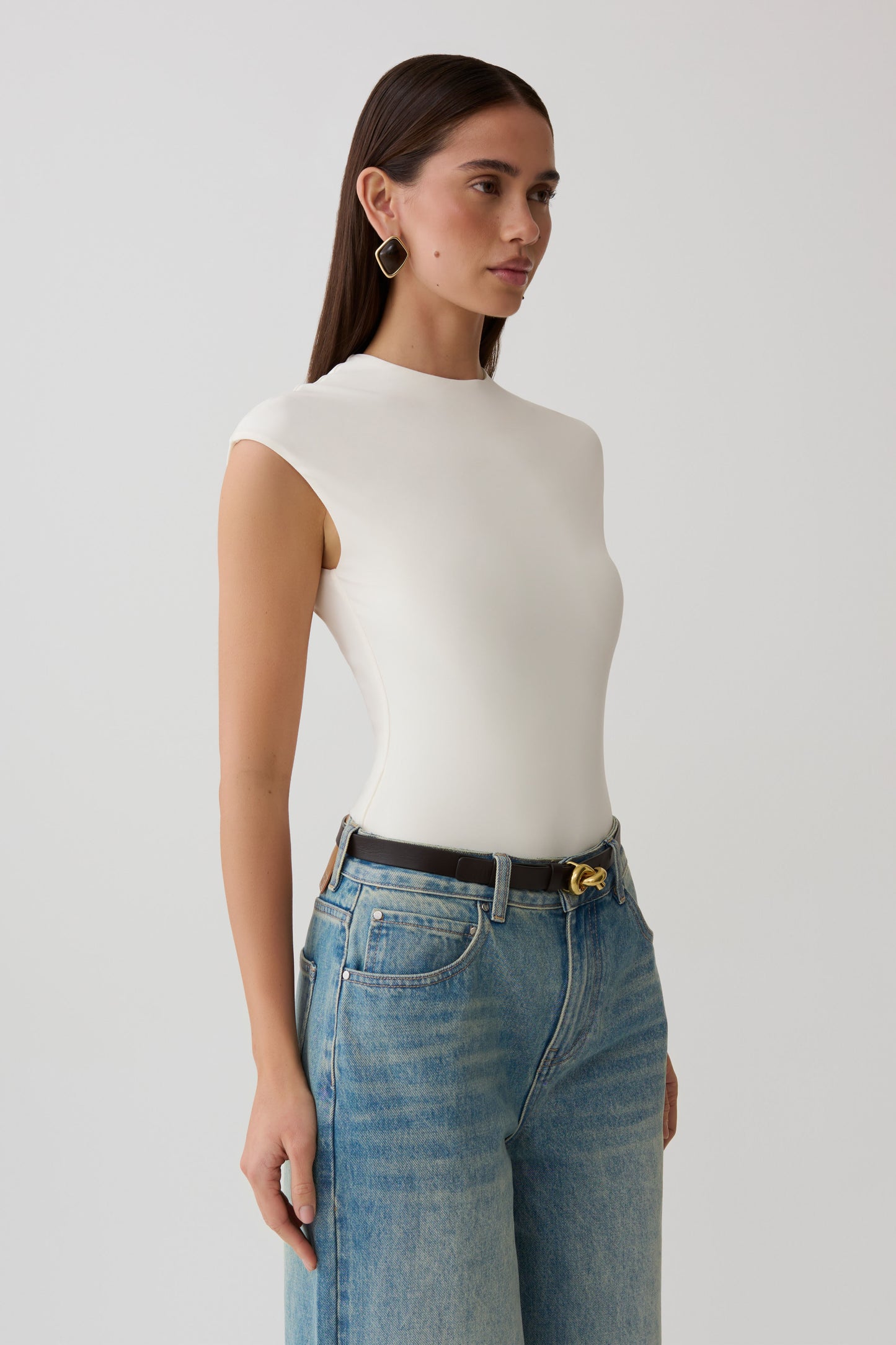 Chai Peached Jersey High Neck Top - Ivory