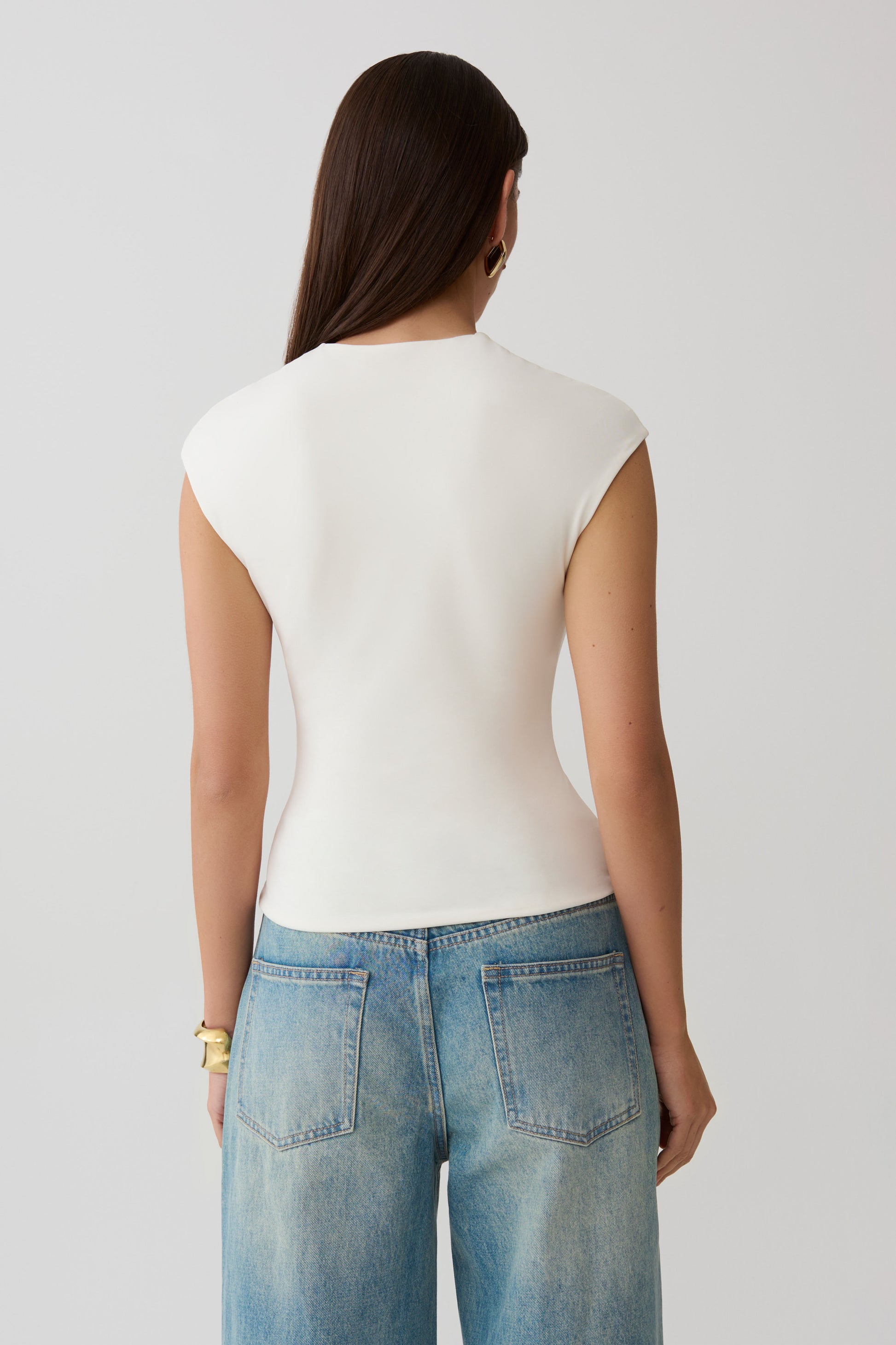 Chai Peached Jersey High Neck Top - Ivory #2