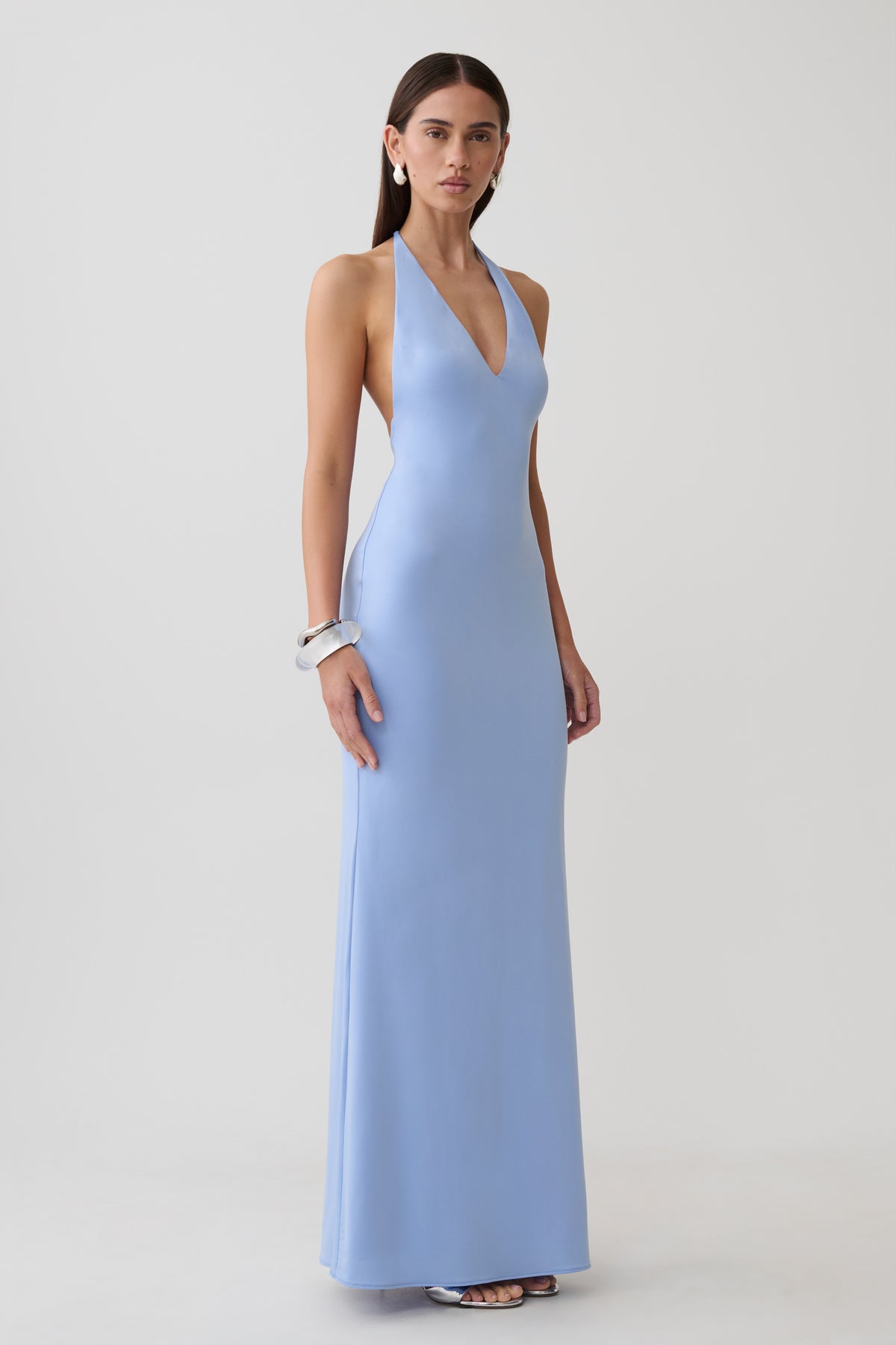 Hana Slinky Plunge Maxi Dress - Sea Blue #5