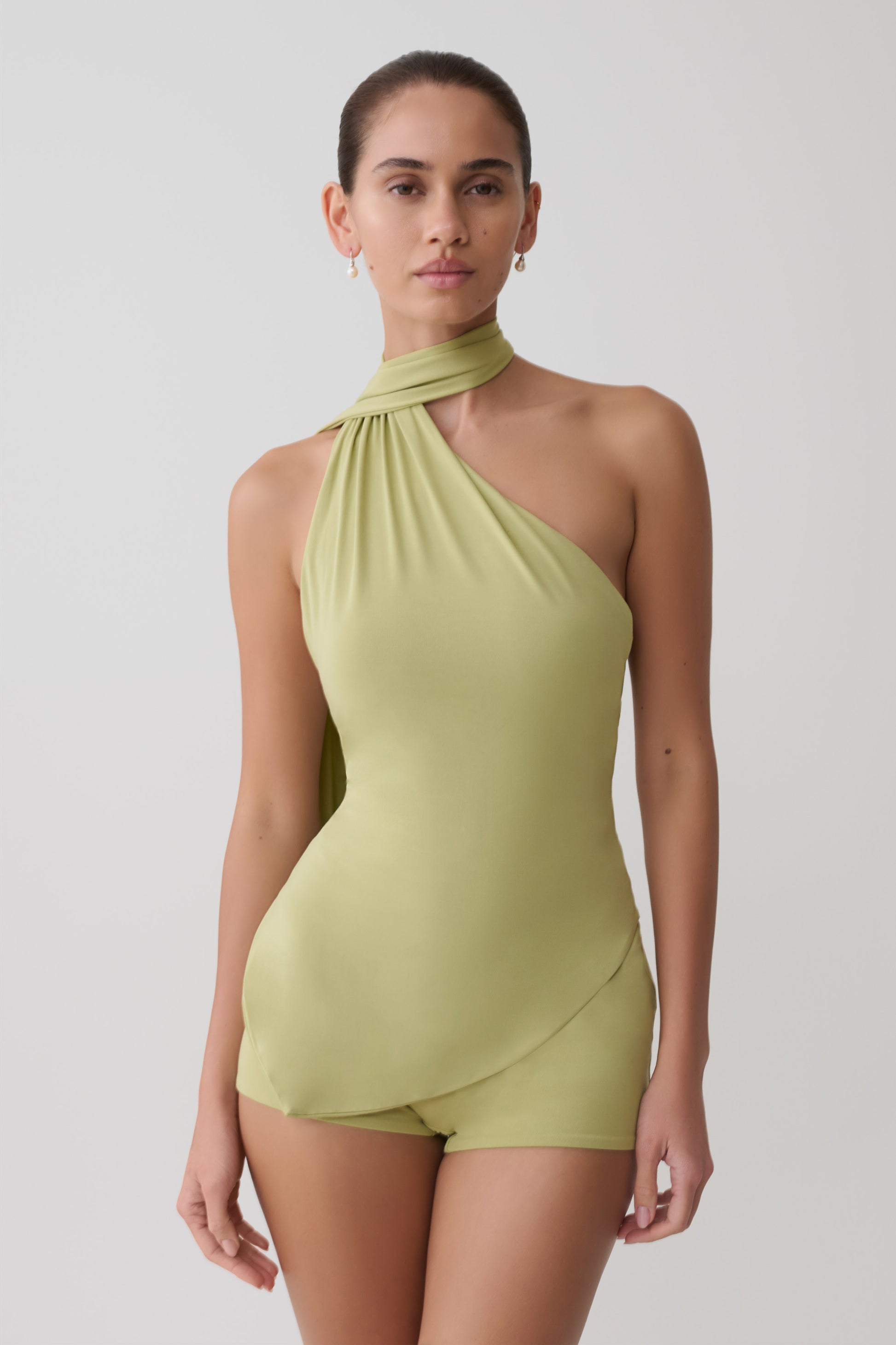 Jemma One Shoulder Tie Top - Apple Sage #3